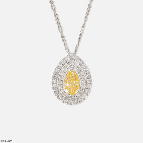 1.5 Carat Radiant Teardrop Halo Diamond Pendant 14K Yellow Gold