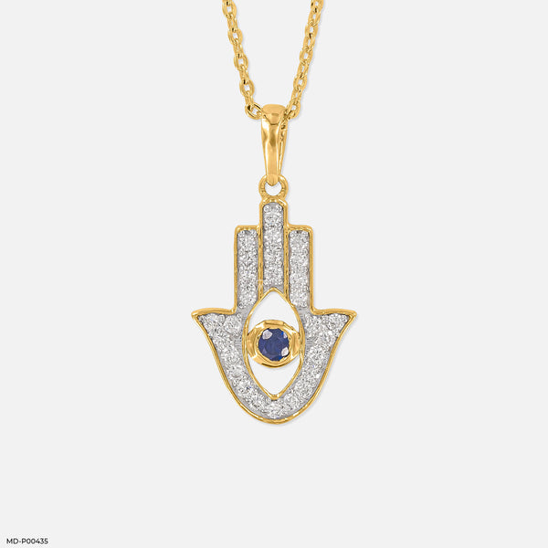 Hamsa Hand Diamond Pendant 14K Yellow Gold