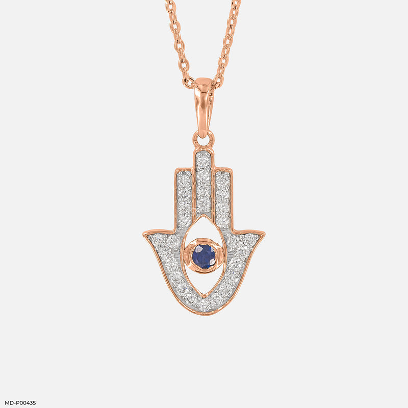 Hamsa Hand Diamond Pendant 14K White Gold
