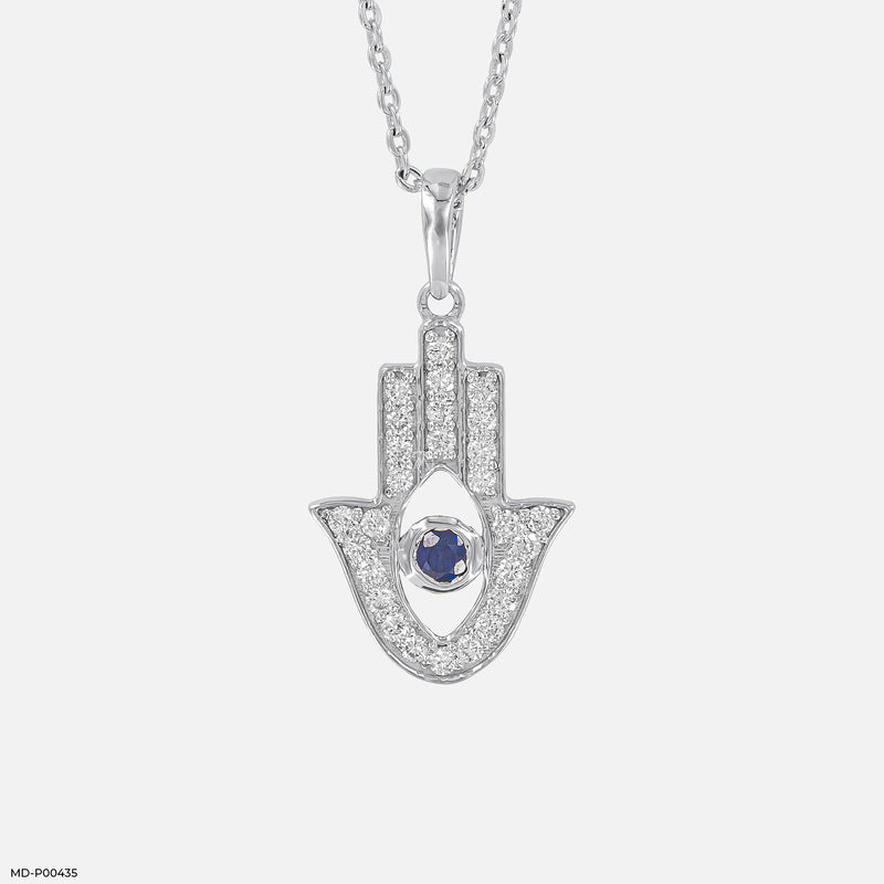 Hamsa Hand Diamond Pendant 14K White Gold