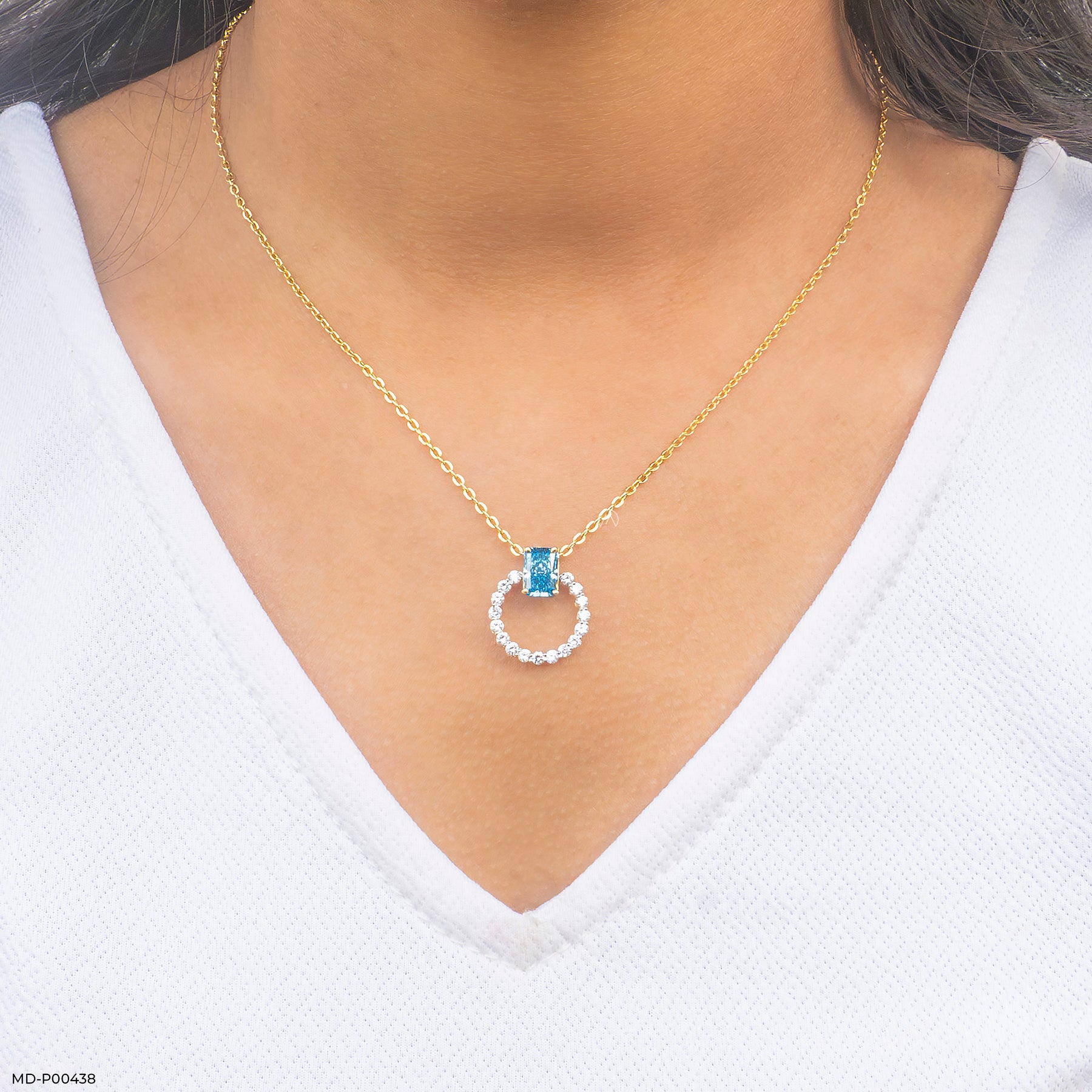 1.5 Carat Horizon Halo Lab Diamond Pendant 18K Yellow Gold