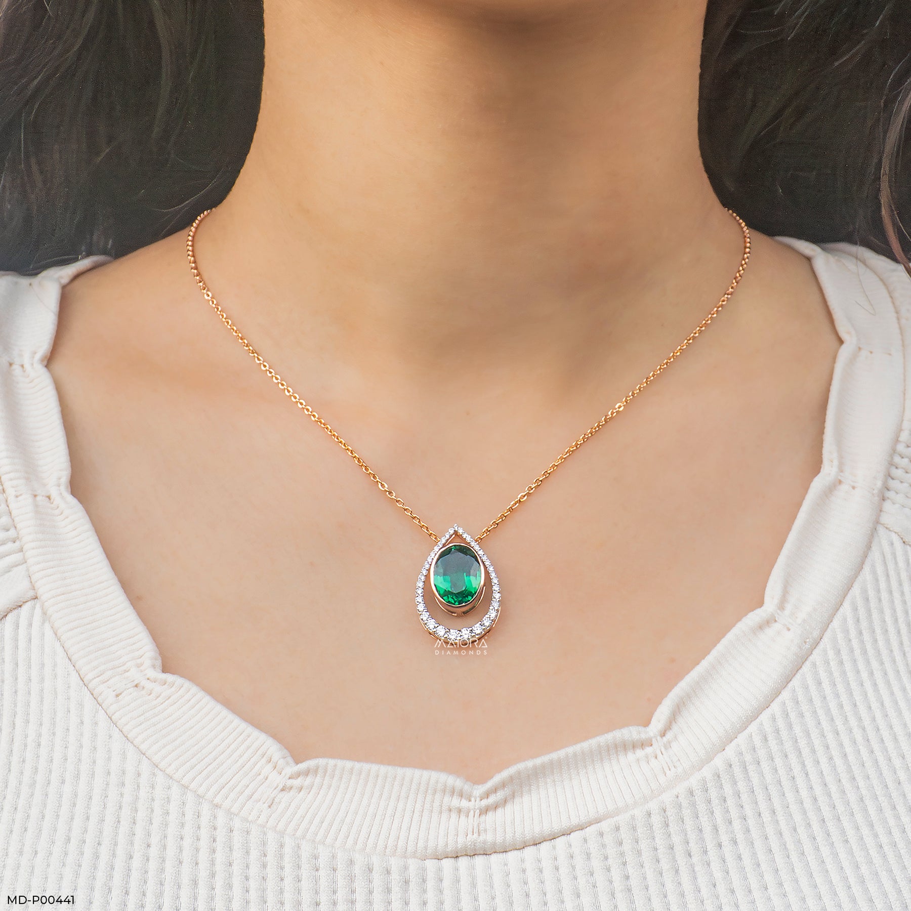 0.5 Carat Emerald Raindrop Pendant 9K Rose Gold