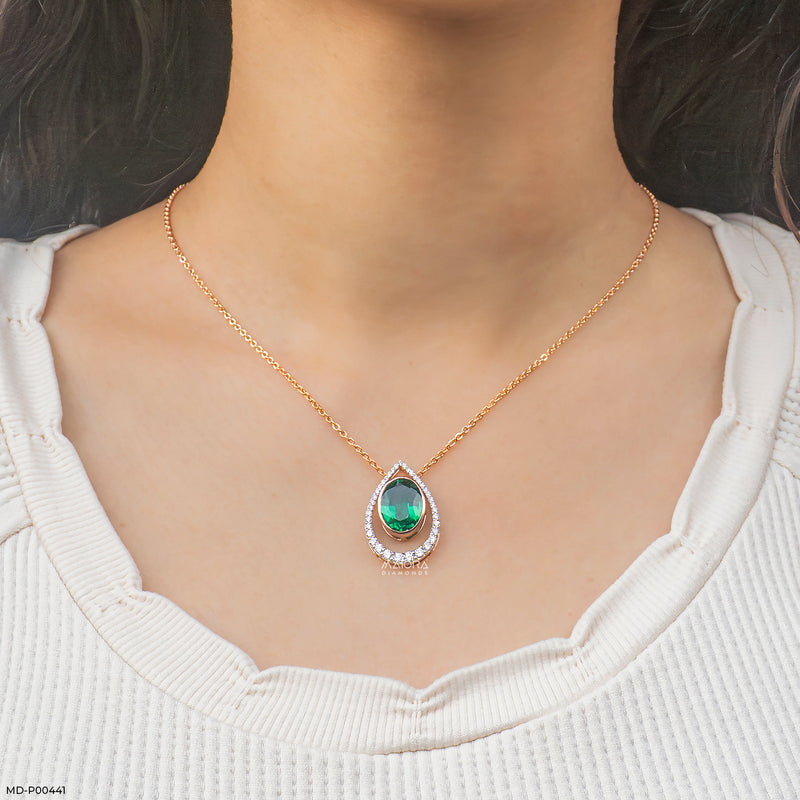 0.5 Carat Emerald Raindrop Pendant 9K Rose Gold