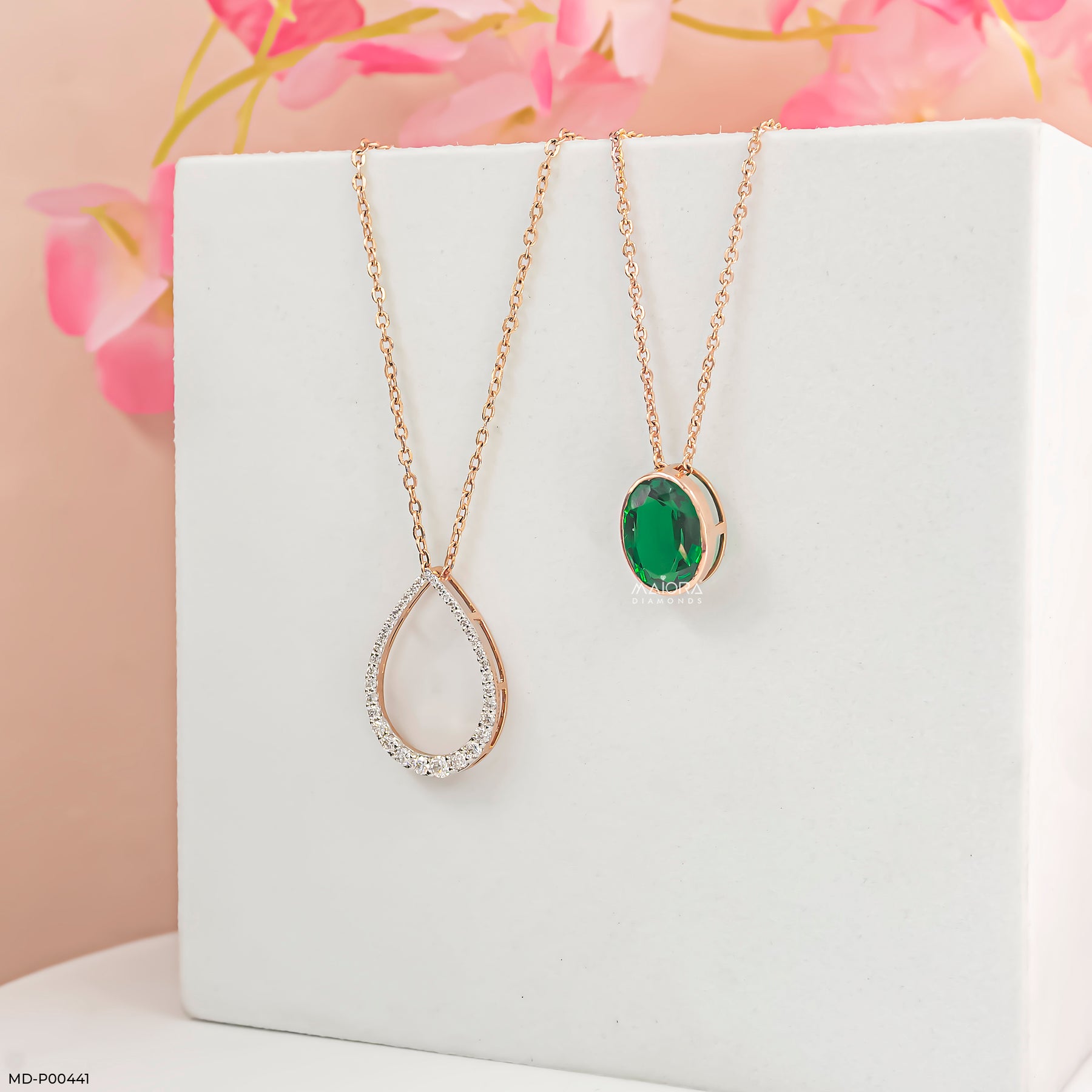 0.5 Carat Emerald Raindrop Pendant 9K Rose Gold