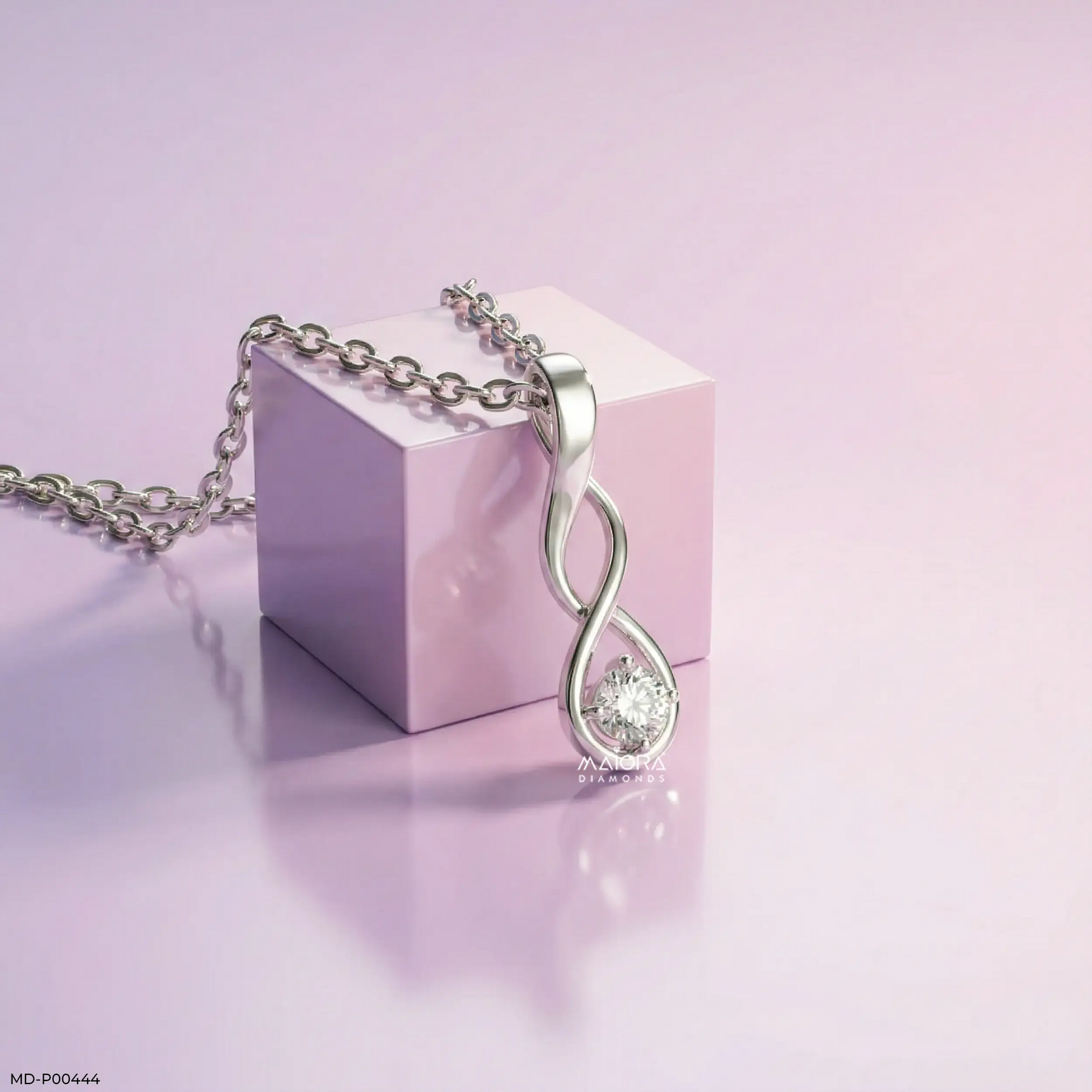 0.12 Carat Infinity Swirl Solitaire Lab Diamond Pendant Without Chain 14K White Gold