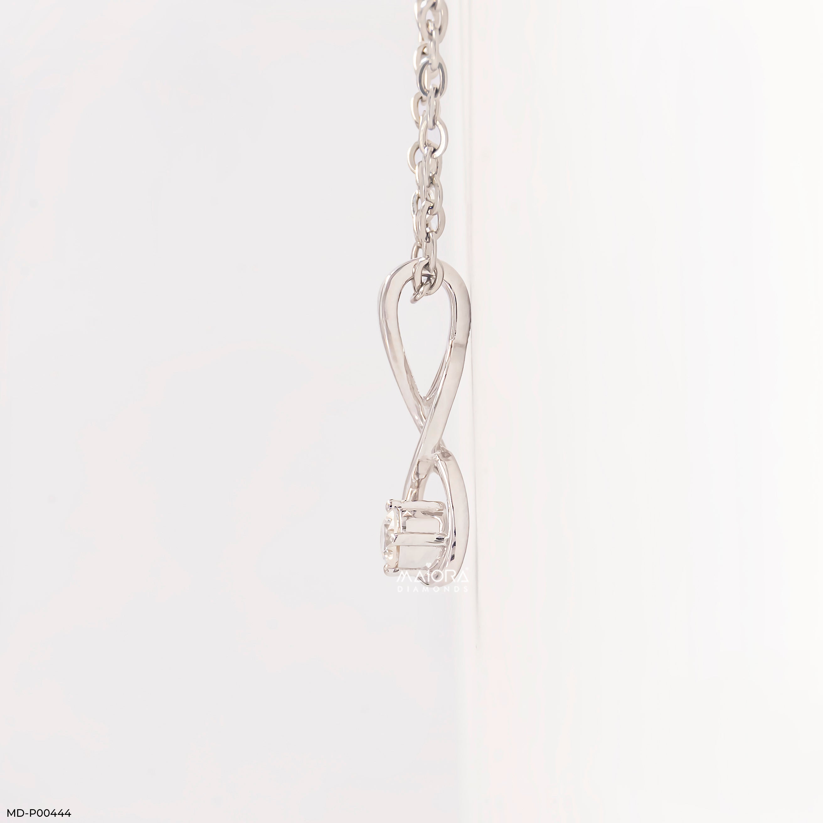0.12 Carat Infinity Swirl Solitaire Lab Diamond Pendant Without Chain 14K White Gold