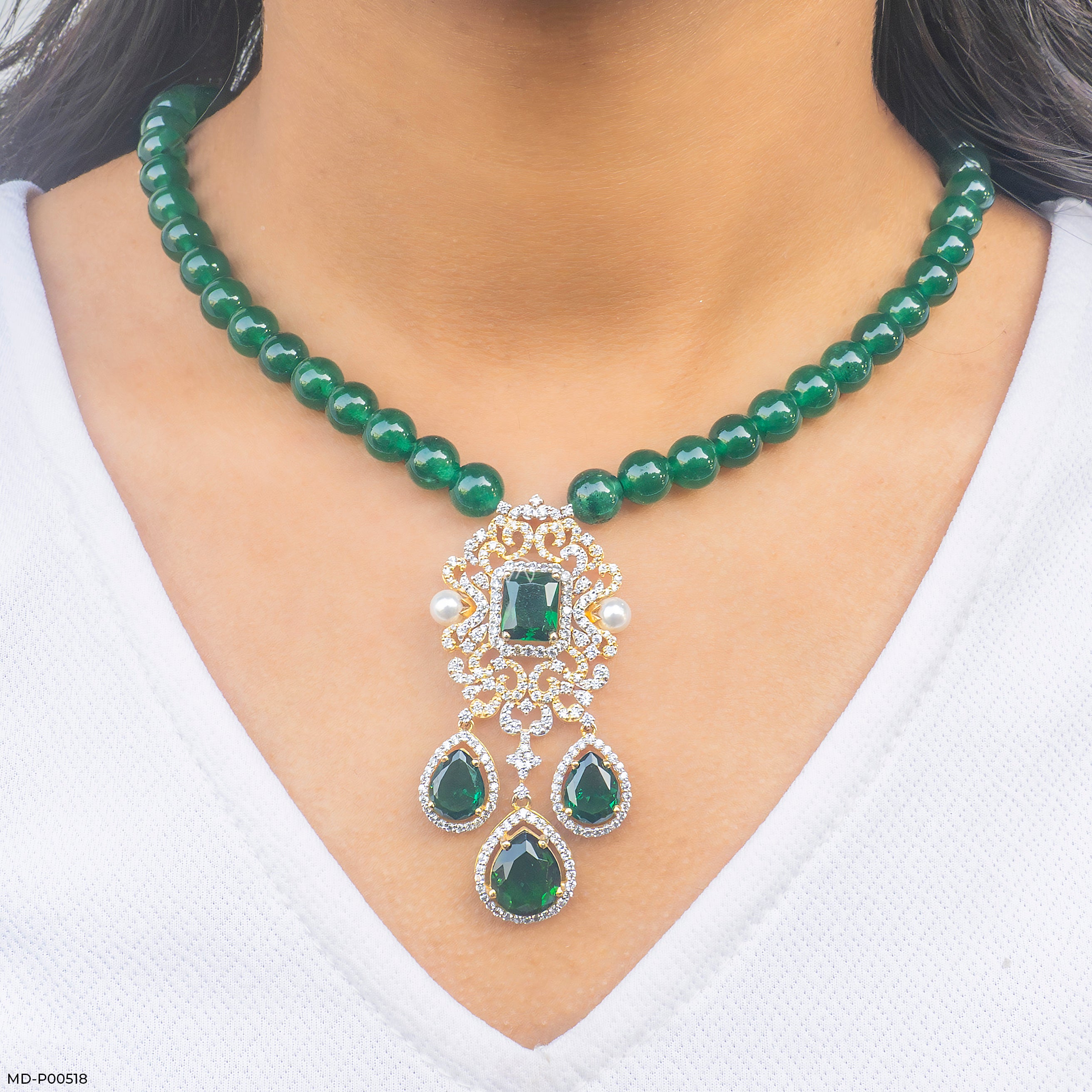 Ornate Victorian Emerald Cascade Pendant 9K Yellow Gold