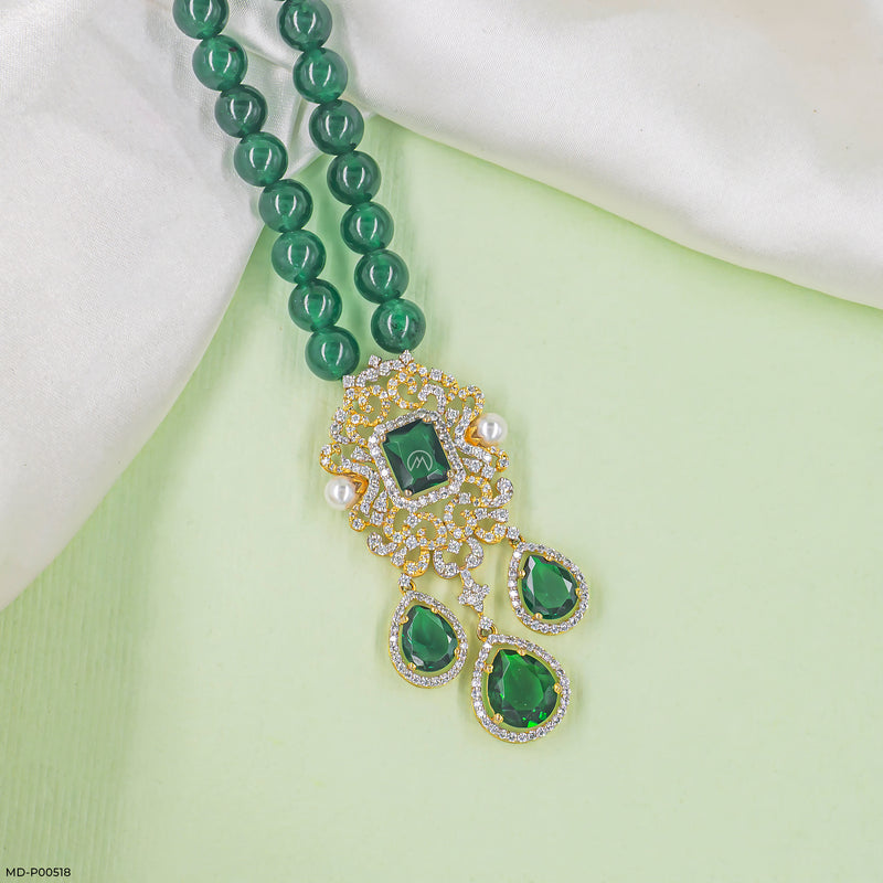 Ornate Victorian Emerald Cascade Pendant 14K White Gold