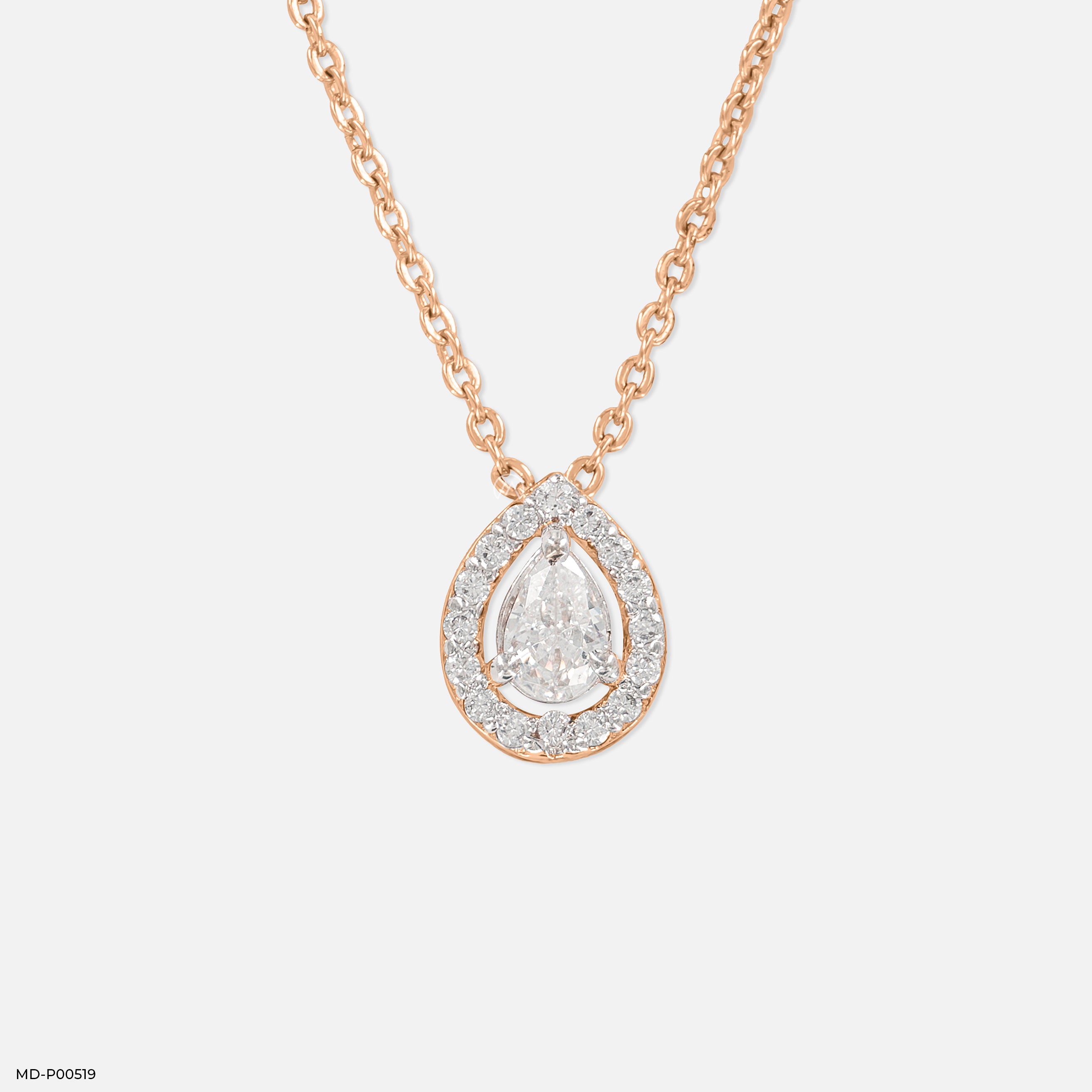 Pear Halo Pendants 9K Rose Gold