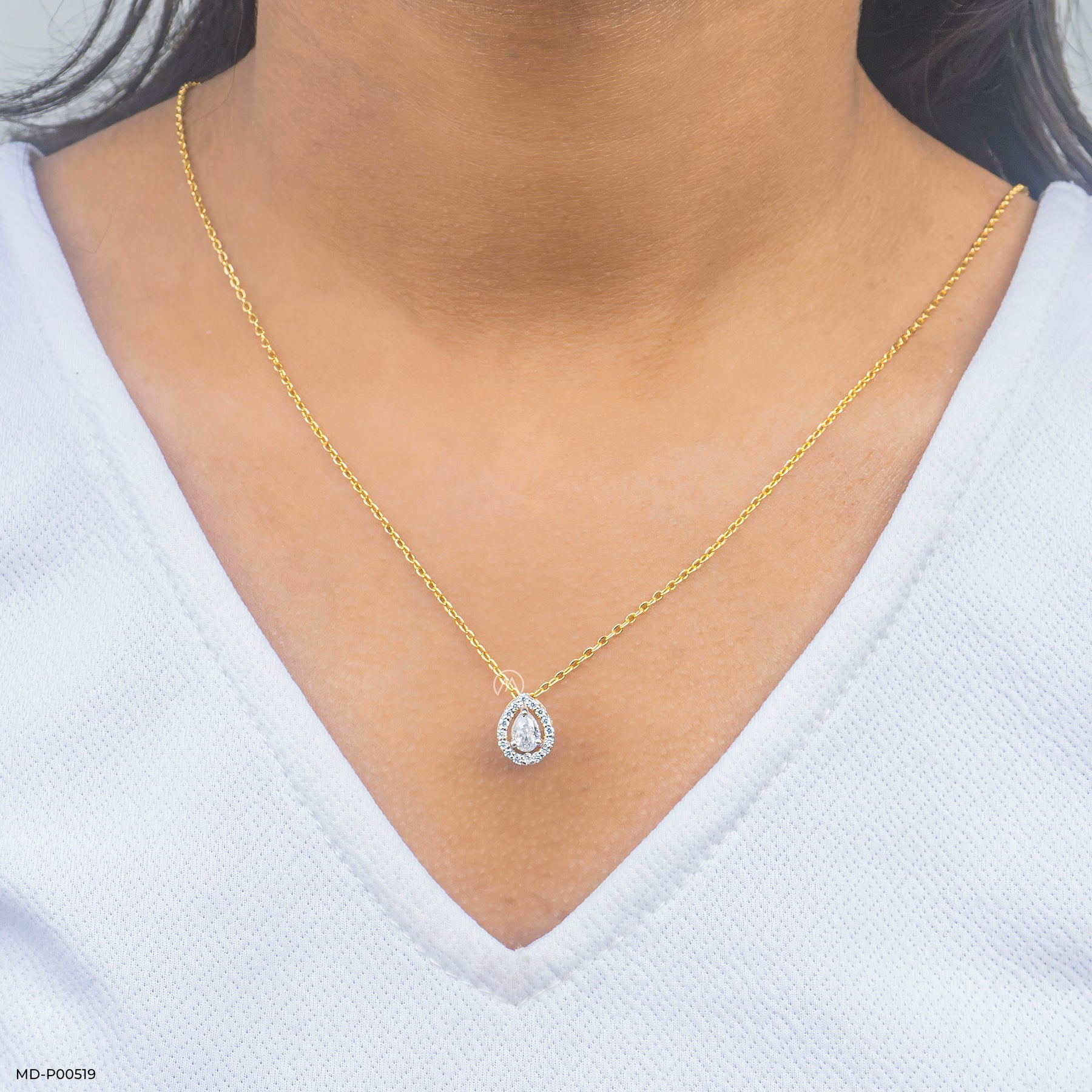 Pear Halo Pendants 9K Yellow Gold