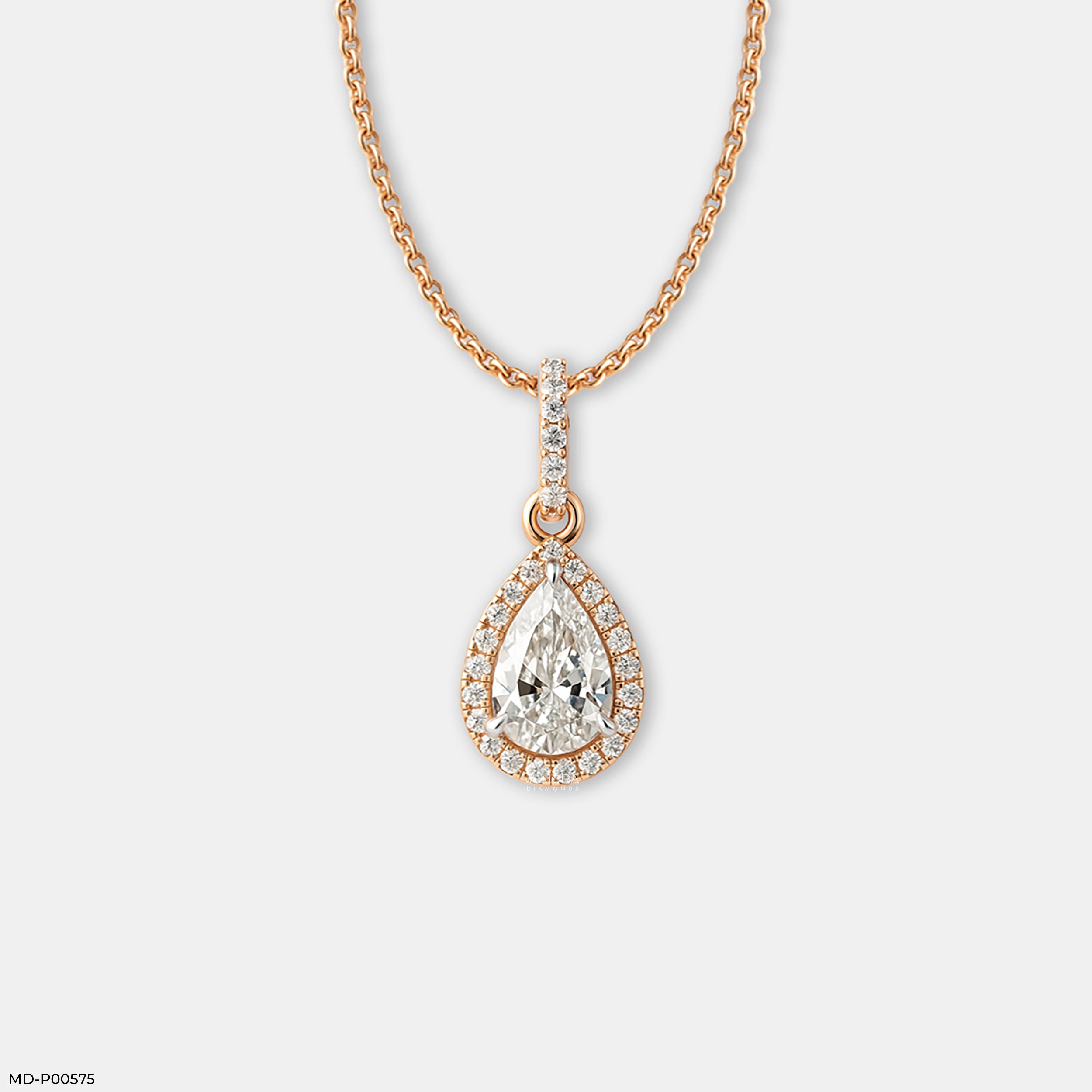 Pear Halo Solitaire Pendant 14K Rose Gold
