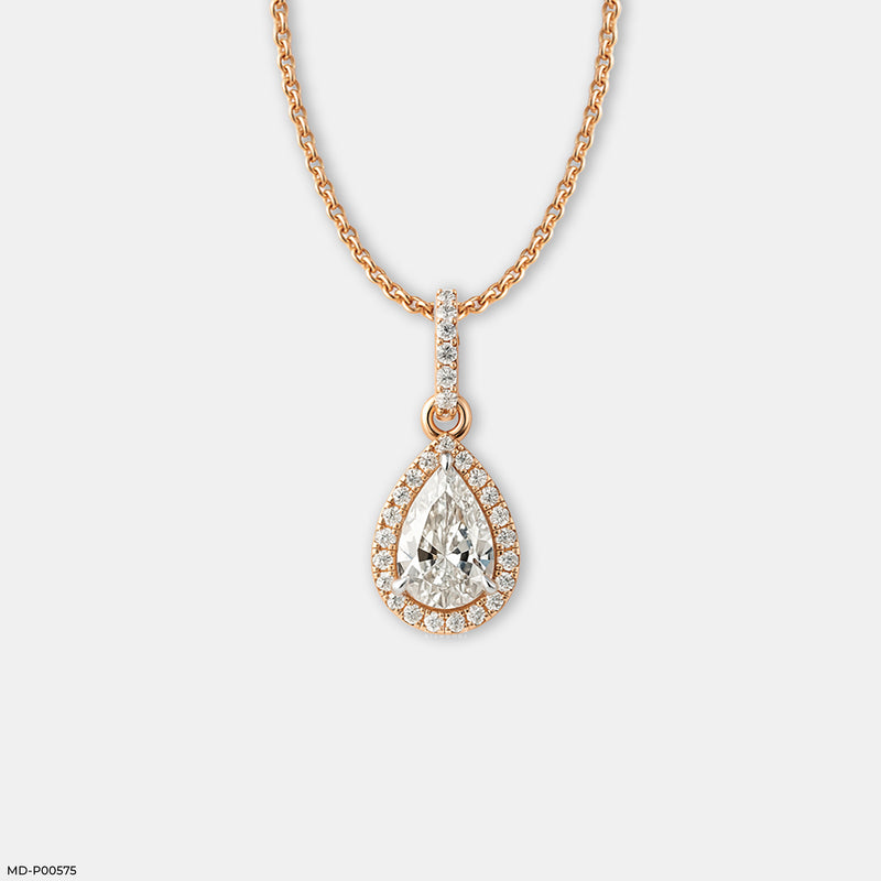 Pear Halo Solitaire Pendant 14K Yellow Gold