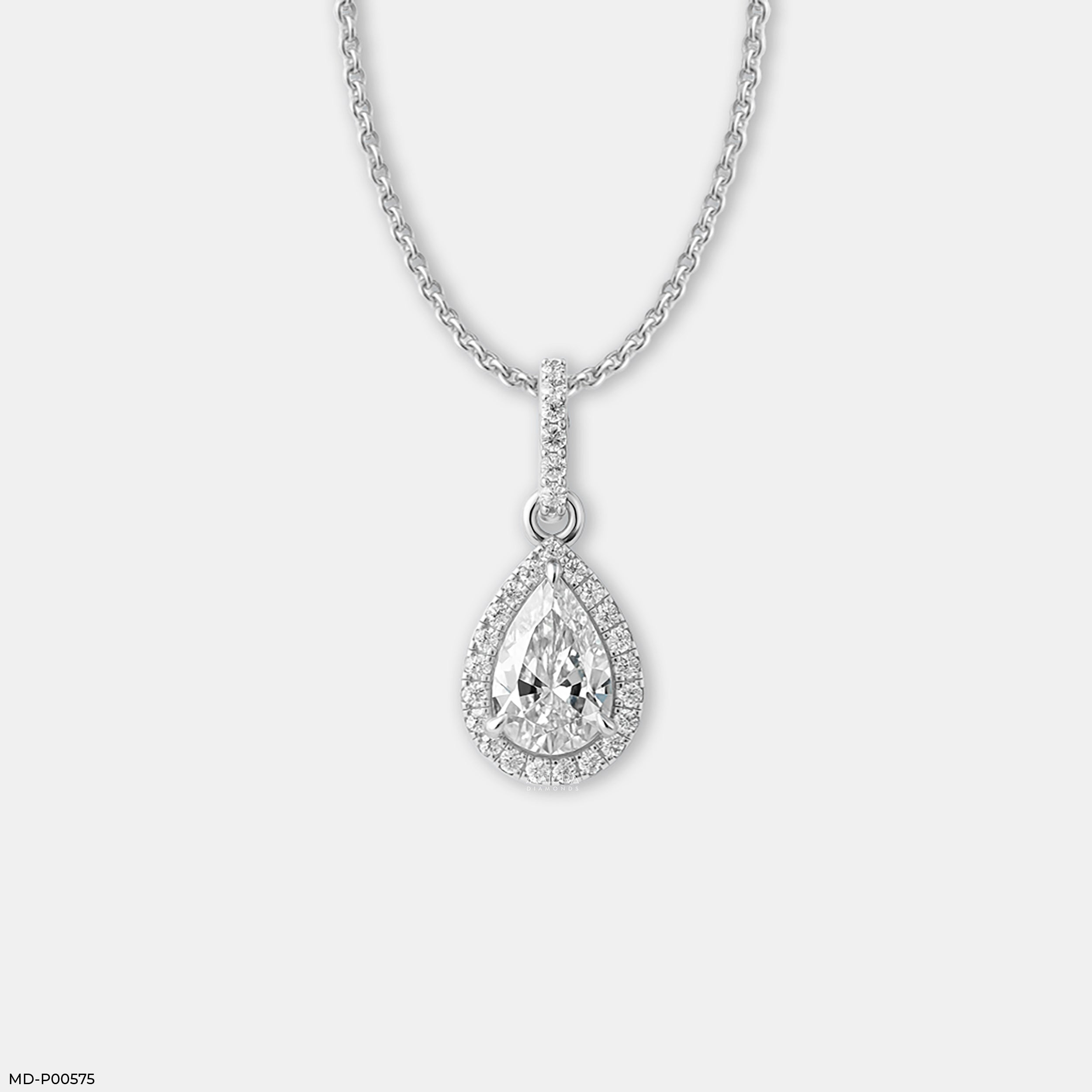 Pear Halo Solitaire Pendant 14K White Gold