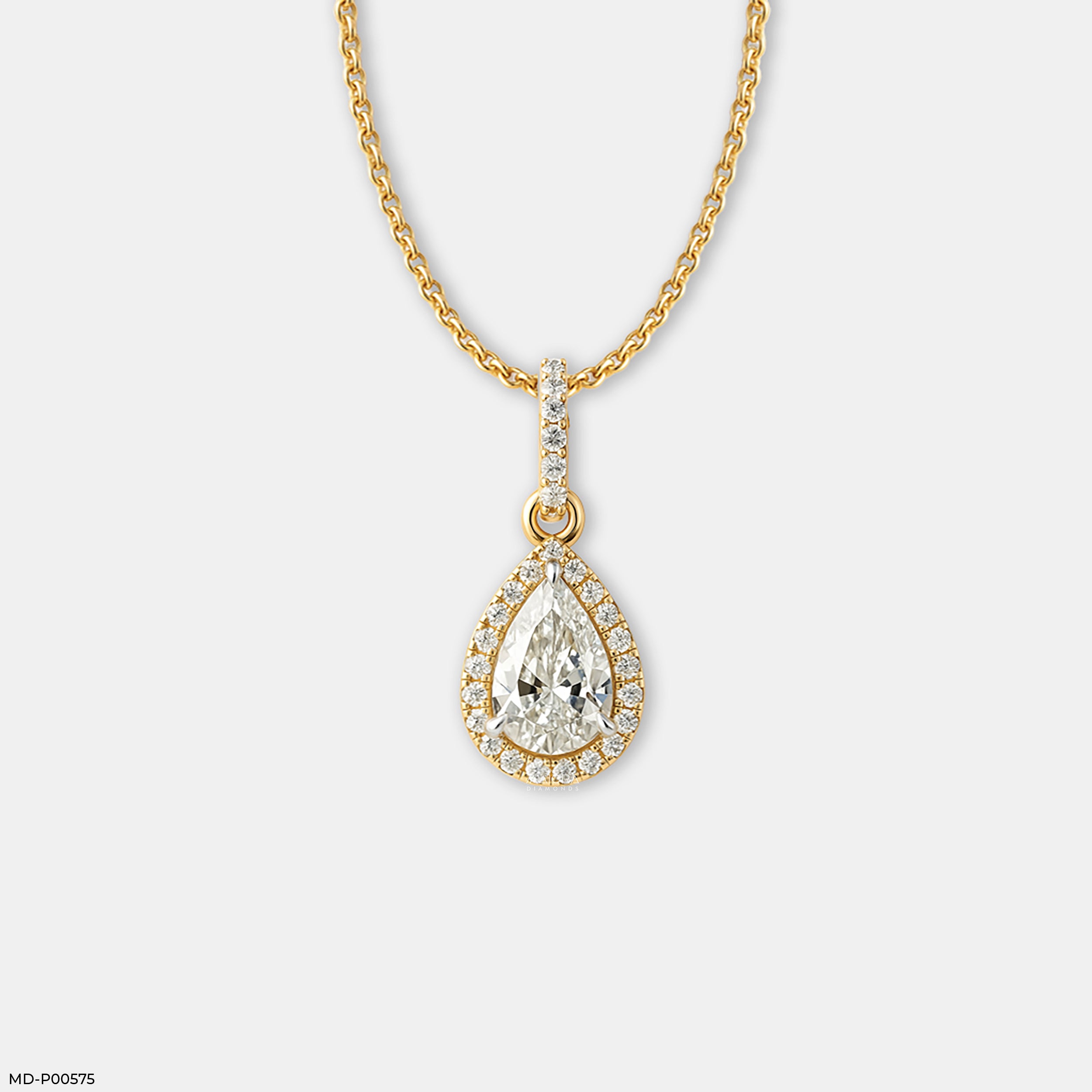 Pear Halo Solitaire Pendant
