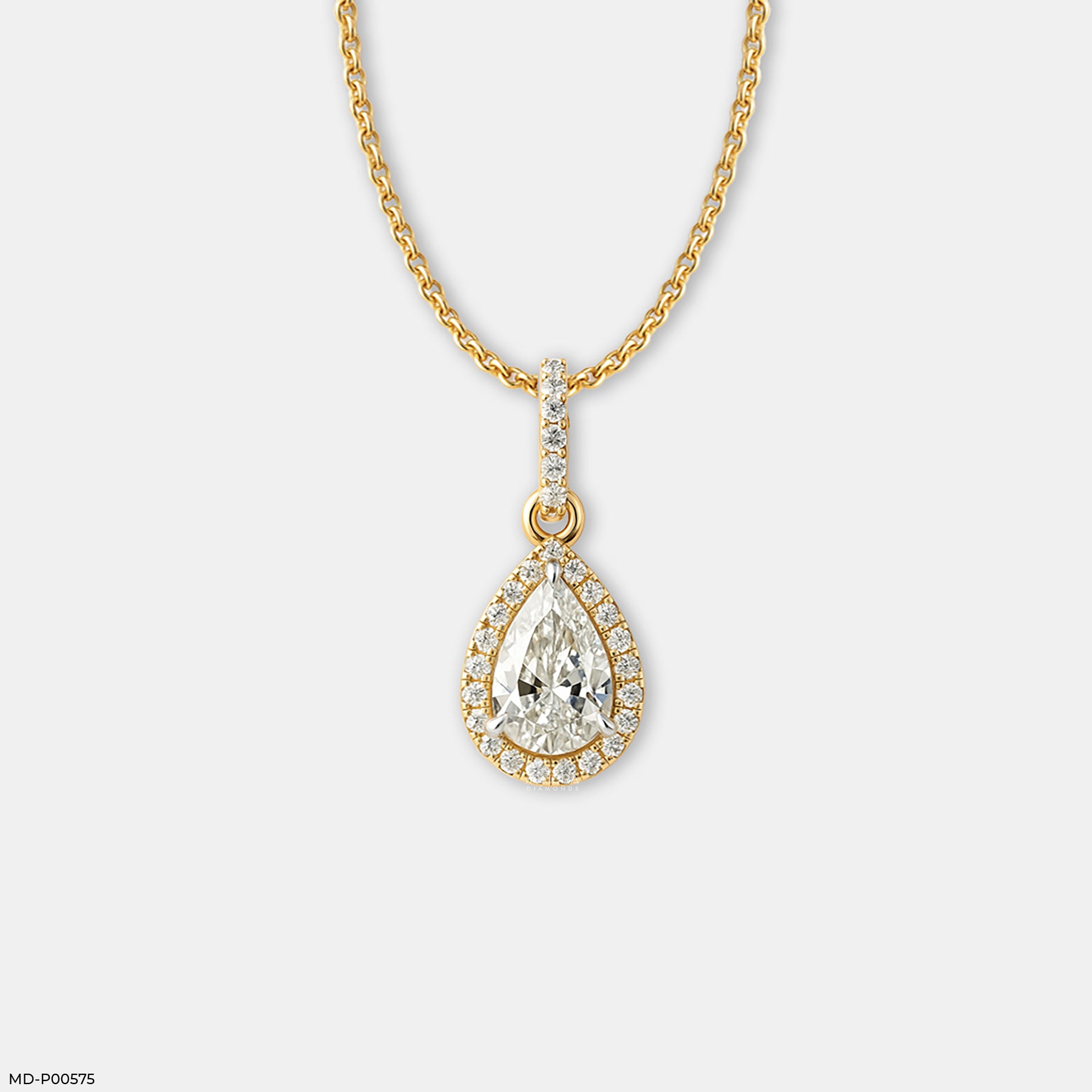 Pear Halo Solitaire Pendant 14K Yellow Gold