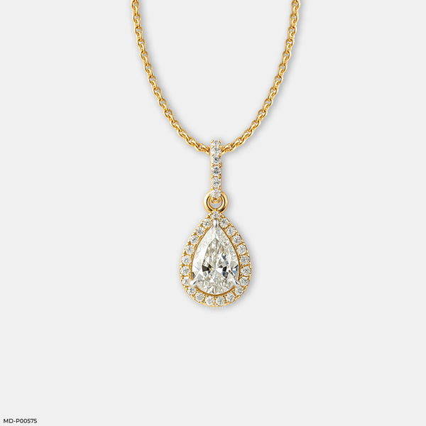 Pear Halo Solitaire Pendant 14K Yellow Gold