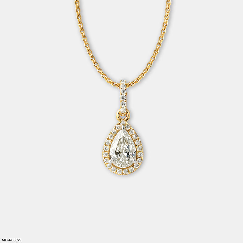 Pear Halo Solitaire Pendant 14K Yellow Gold