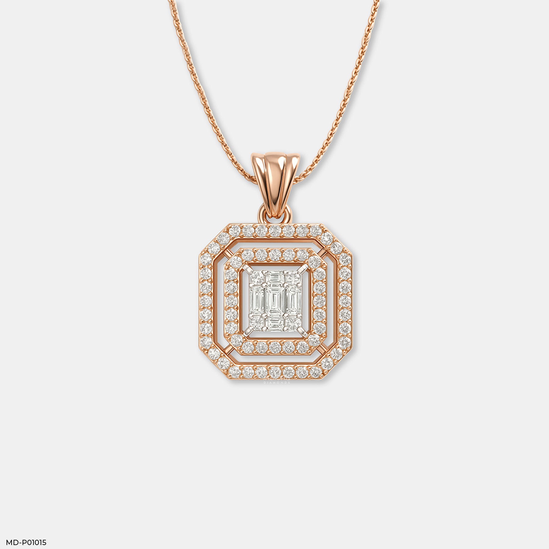 Double Halo Step-Cut Pendant 14K Rose Gold
