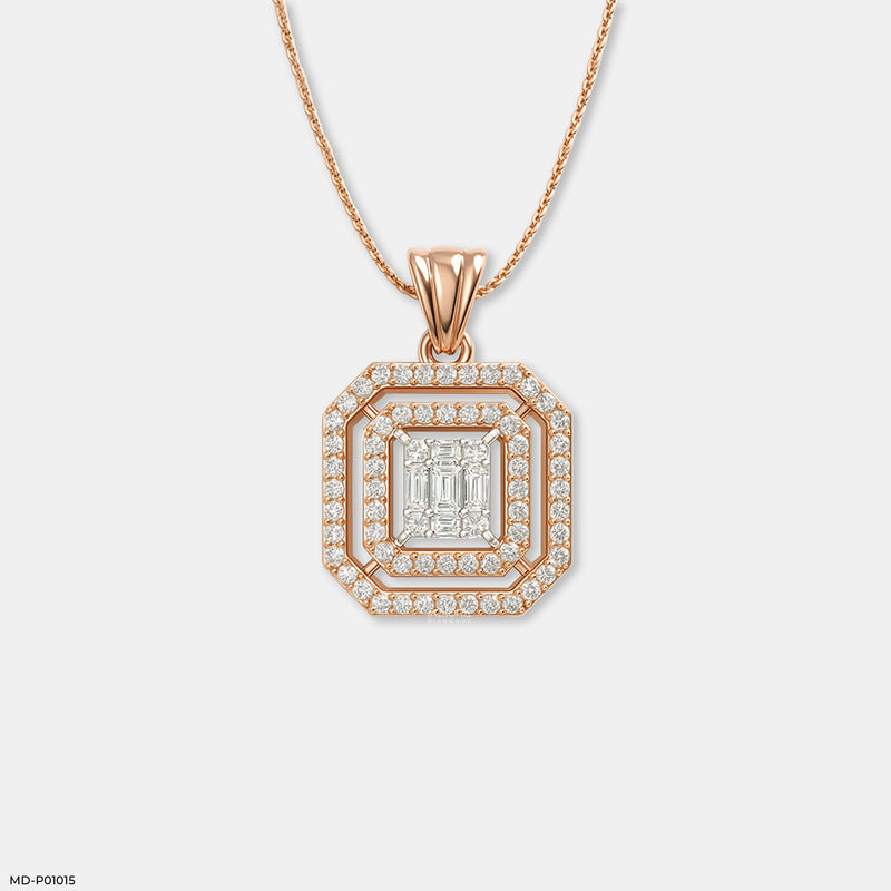 Double Halo Step-Cut Pendant 14K Rose Gold