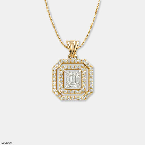 Double Halo Step-Cut Pendant 14K Yellow Gold