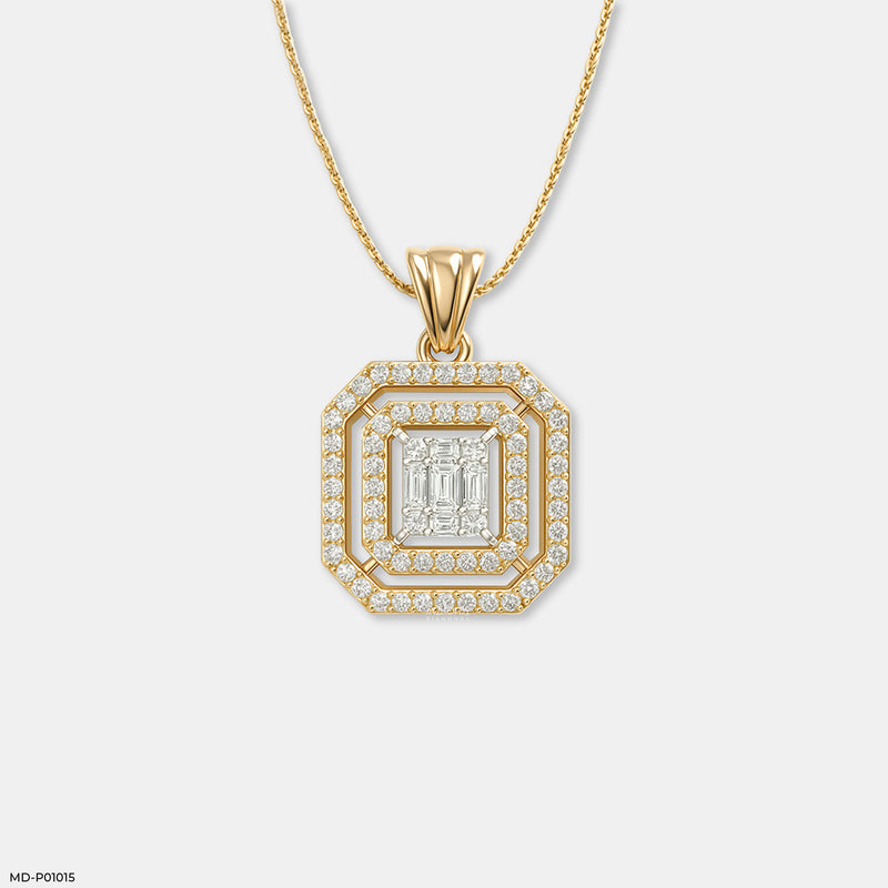 Double Halo Step-Cut Pendant 14K Rose Gold