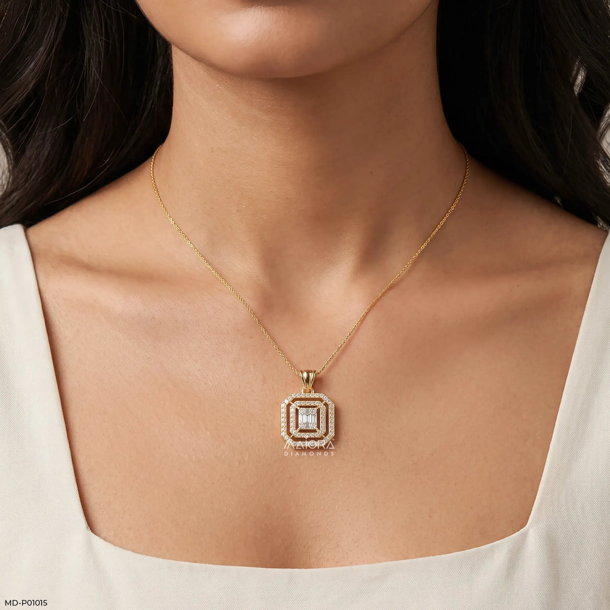 Double Halo Step-Cut Pendant