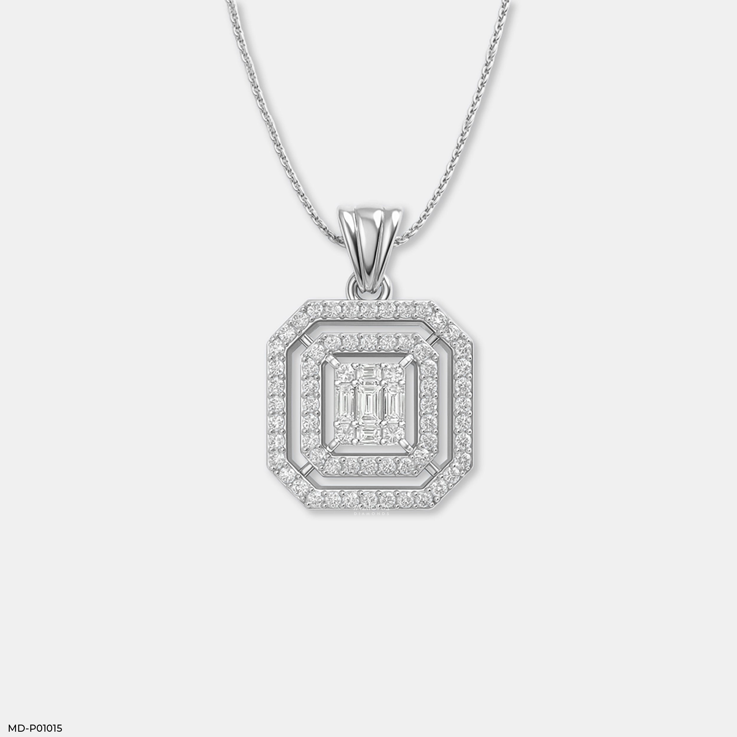 Double Halo Step-Cut Pendant 14K White Gold