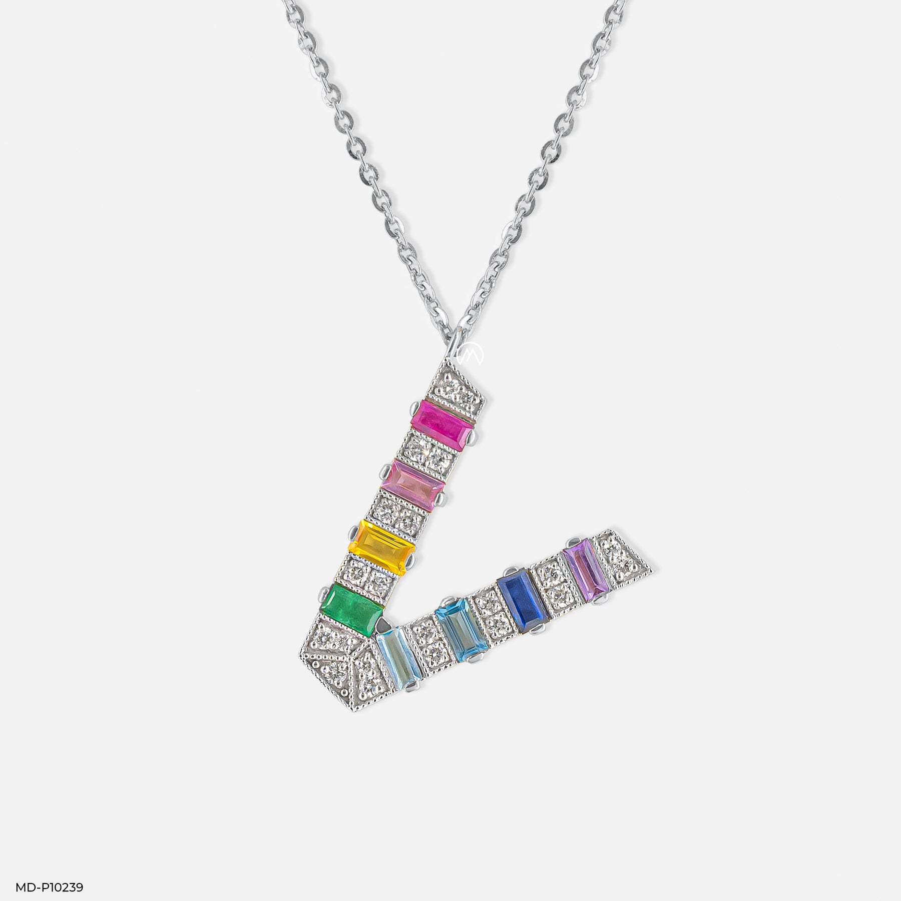 Multicolor Gemstone V Pendant 14K Yellow Gold