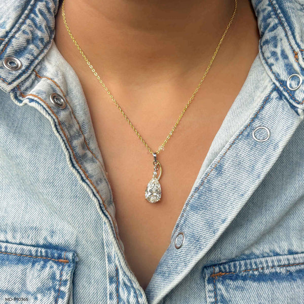 Pear Shaped Diamond Swirl Pendant 14K Yellow Gold