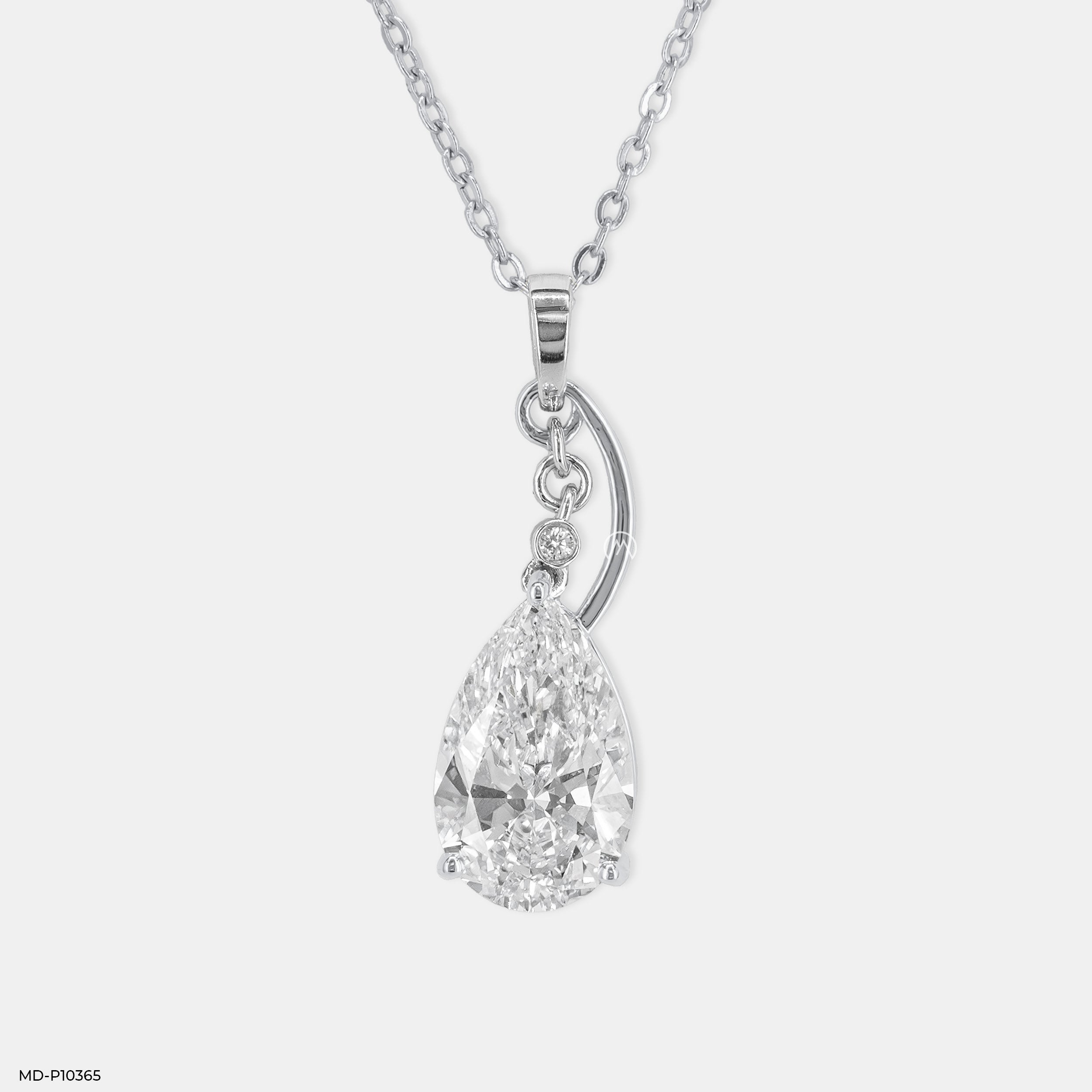 Pear Shaped Diamond Swirl Pendant 14K White Gold