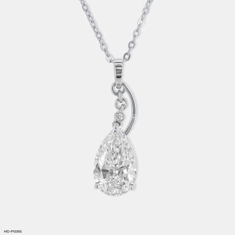 Pear Shaped Diamond Swirl Pendant 14K White Gold