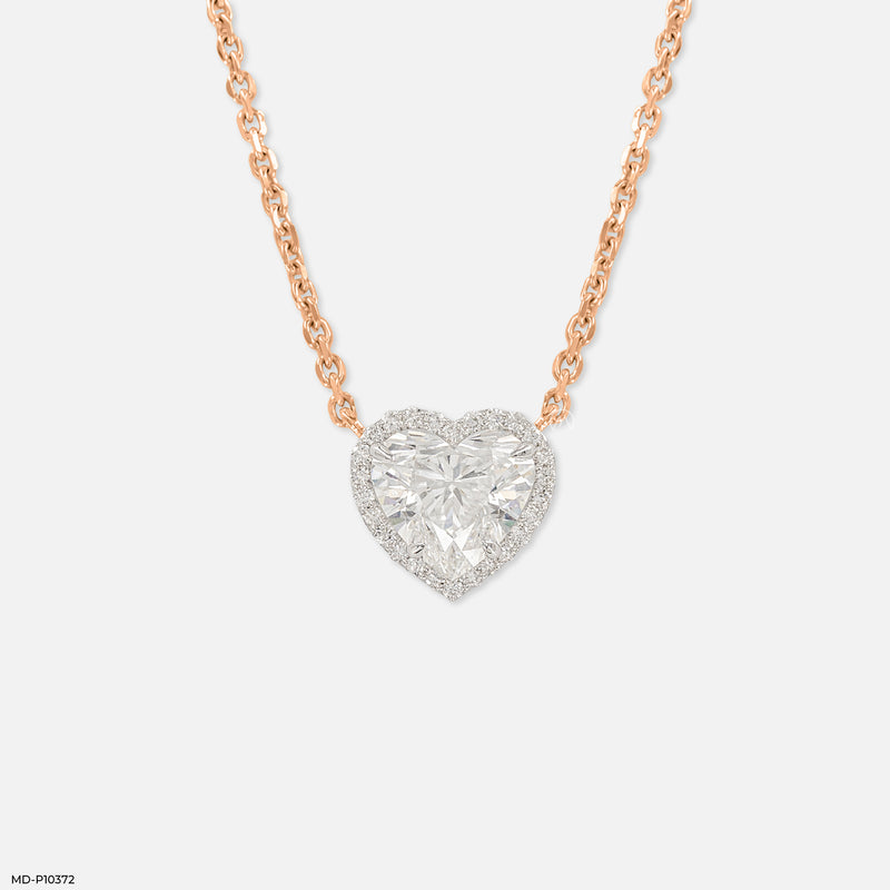 Heart Halo Diamond Pendant 14K White Gold