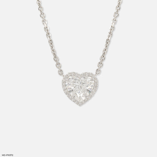 Heart Halo Diamond Pendant 14K White Gold