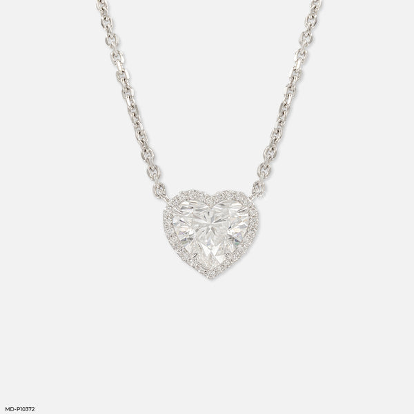 Heart Halo Diamond Pendant 14K White Gold