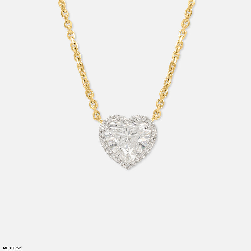 Heart Halo Diamond Pendant 14K White Gold