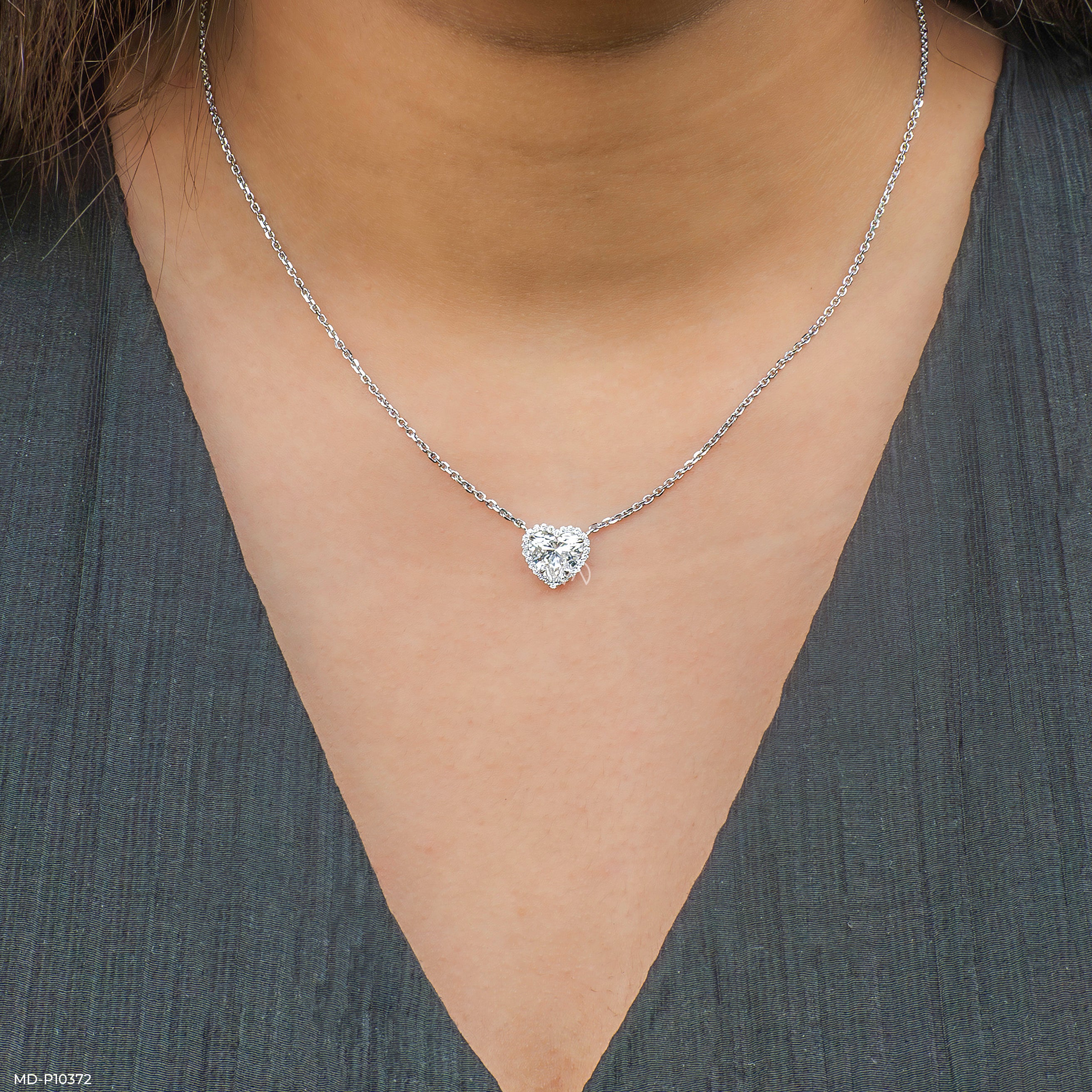 Heart Halo Diamond Pendant 9K White Gold