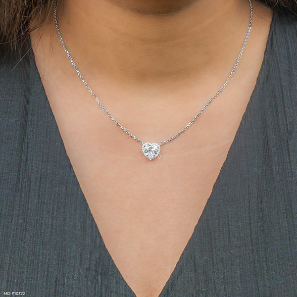 Heart Halo Diamond Pendant 14K White Gold