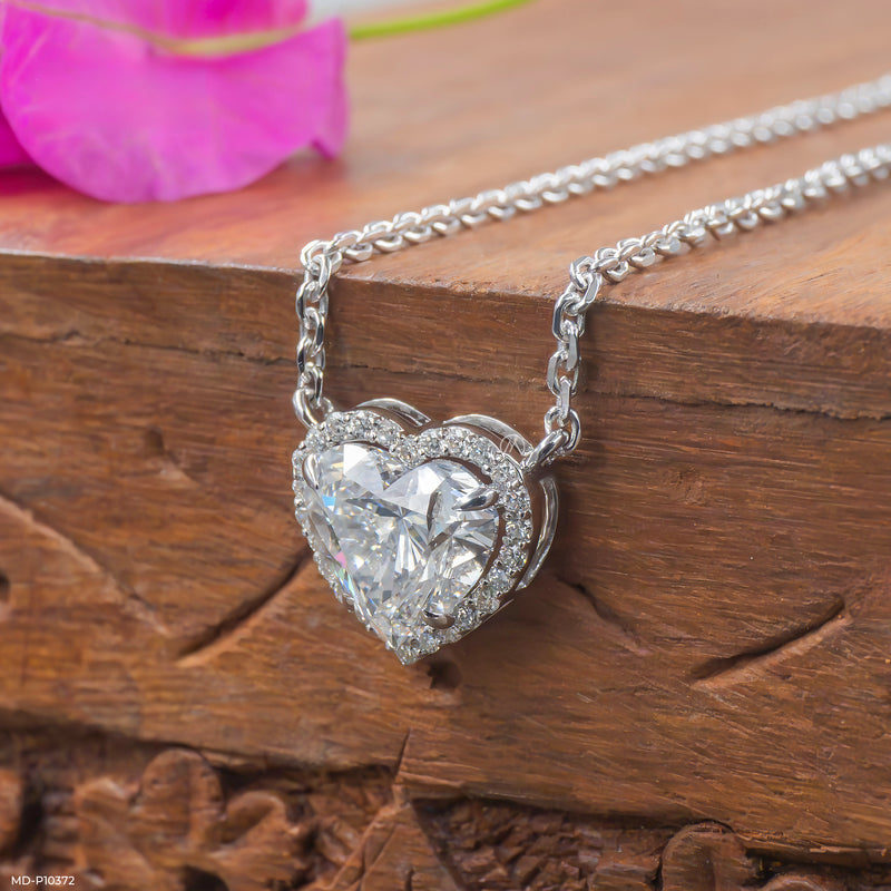 Heart Halo Diamond Pendant 14K White Gold