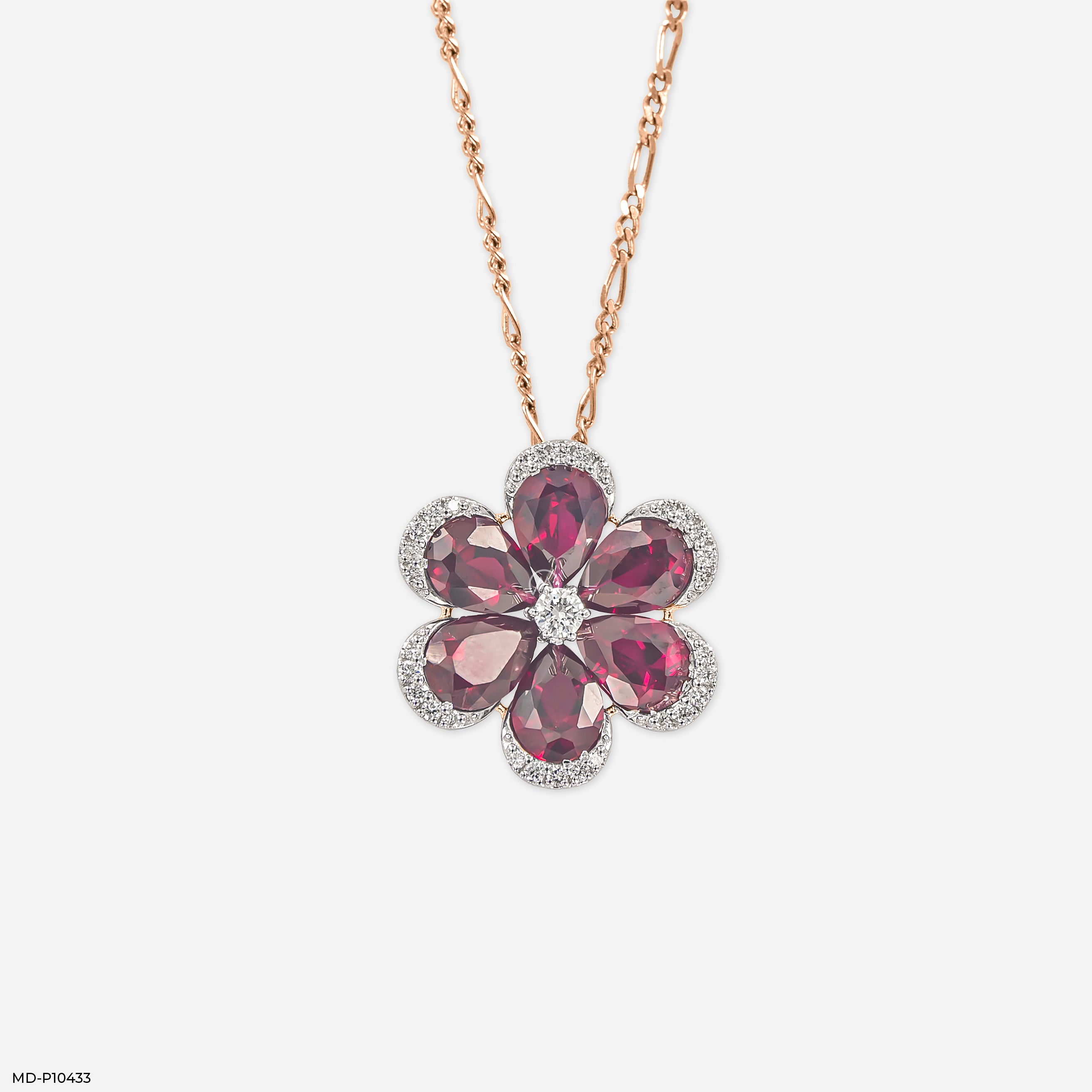 The Garnet Bloom  Pendants 9K Rose Gold