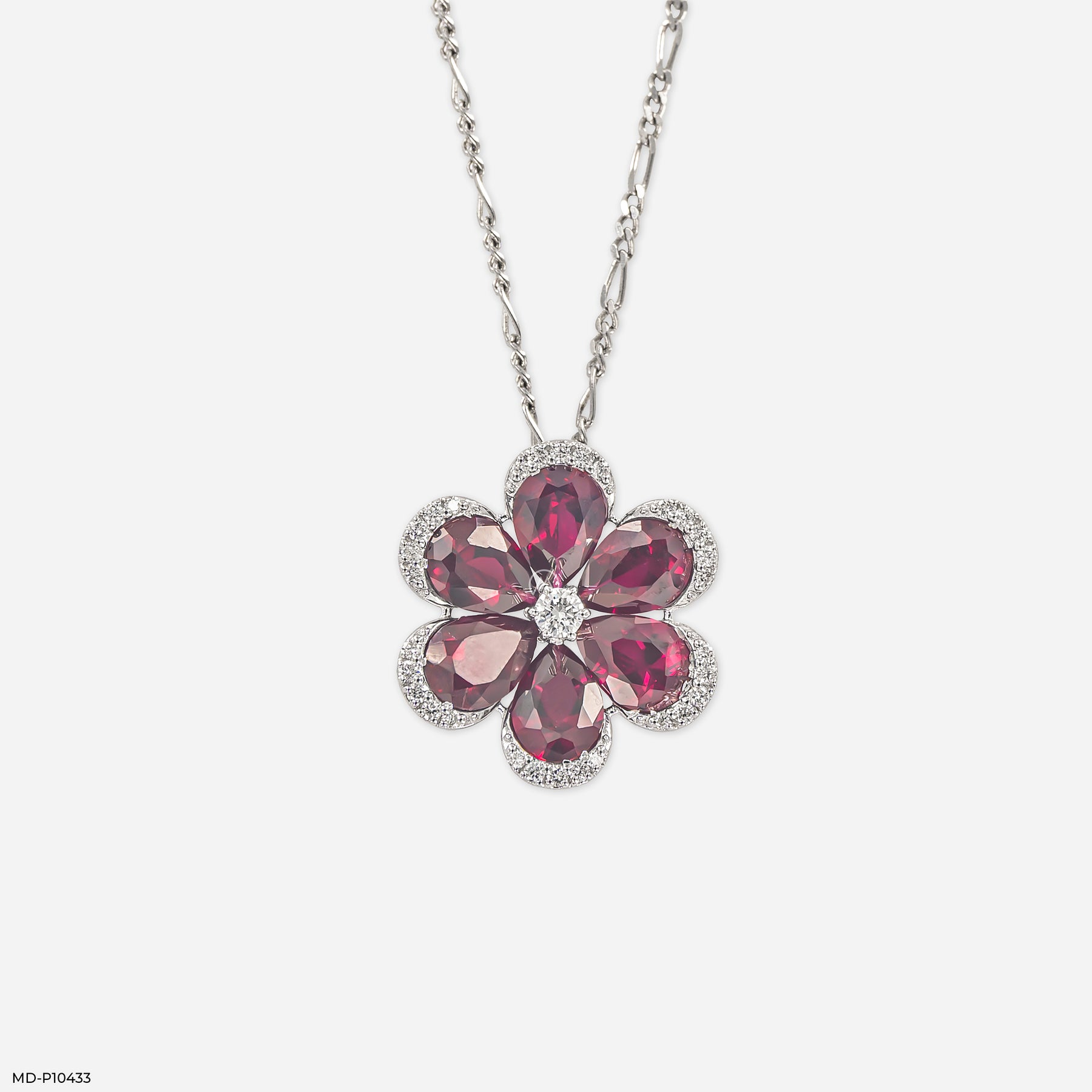 The Garnet Bloom  Pendants 14K White Gold