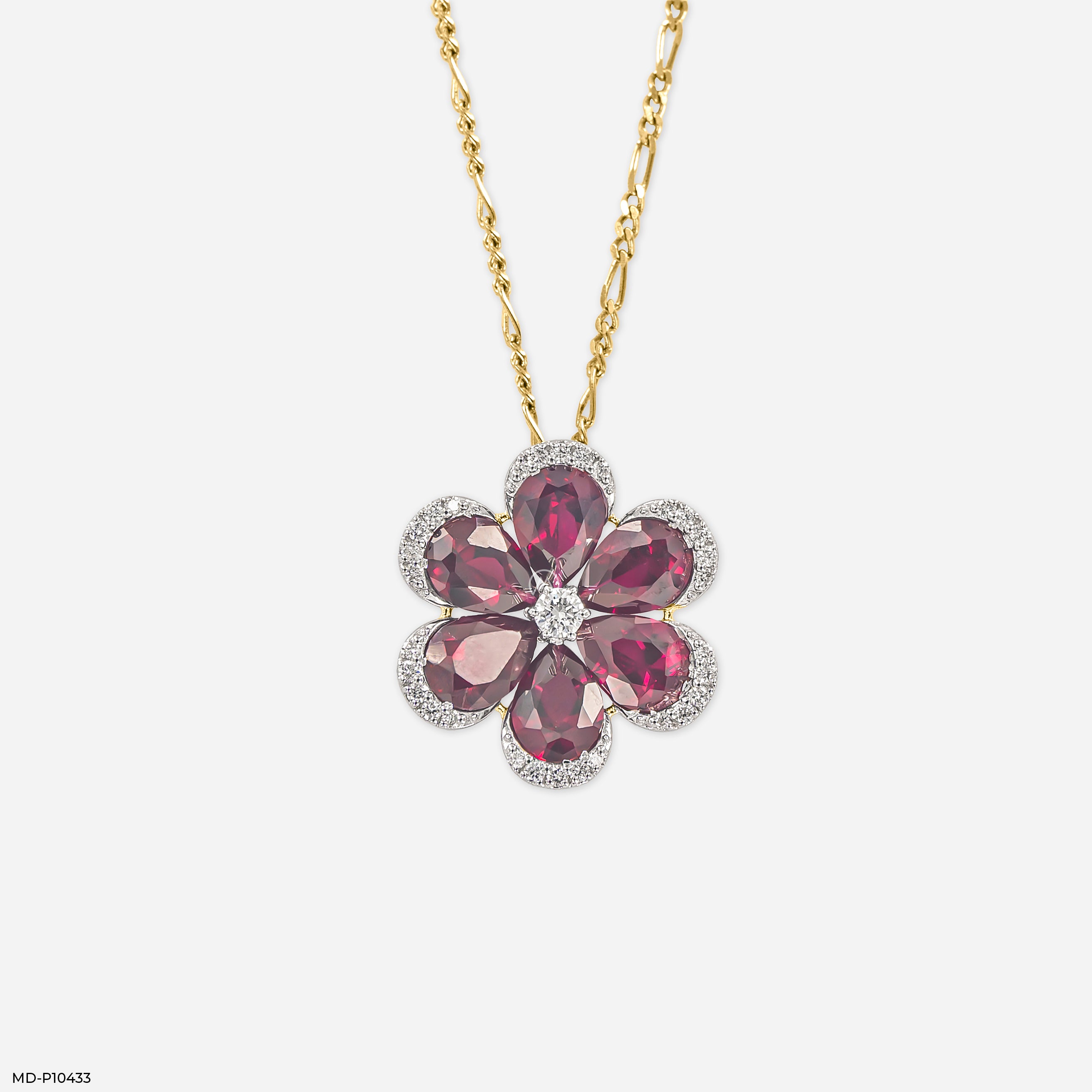 The Garnet Bloom  Pendants 9K Yellow Gold