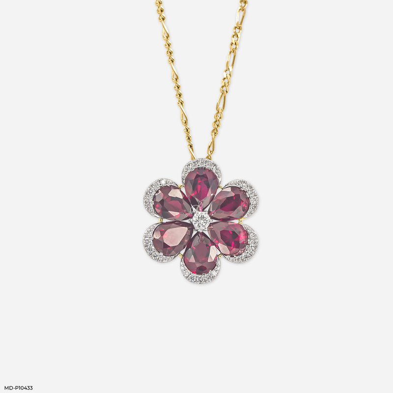 The Garnet Bloom  Pendants 14K Yellow Gold