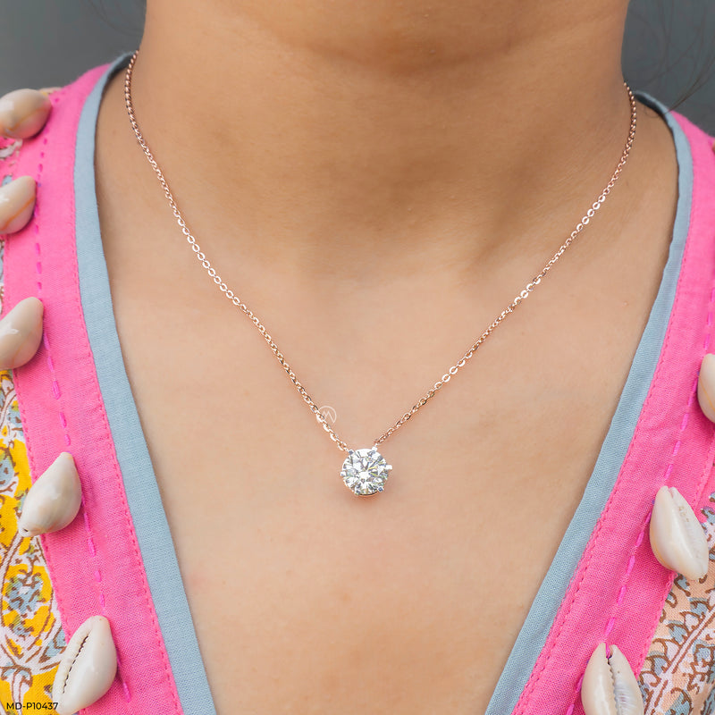 Classic Solitaire Diamond Pendant 18K White Gold