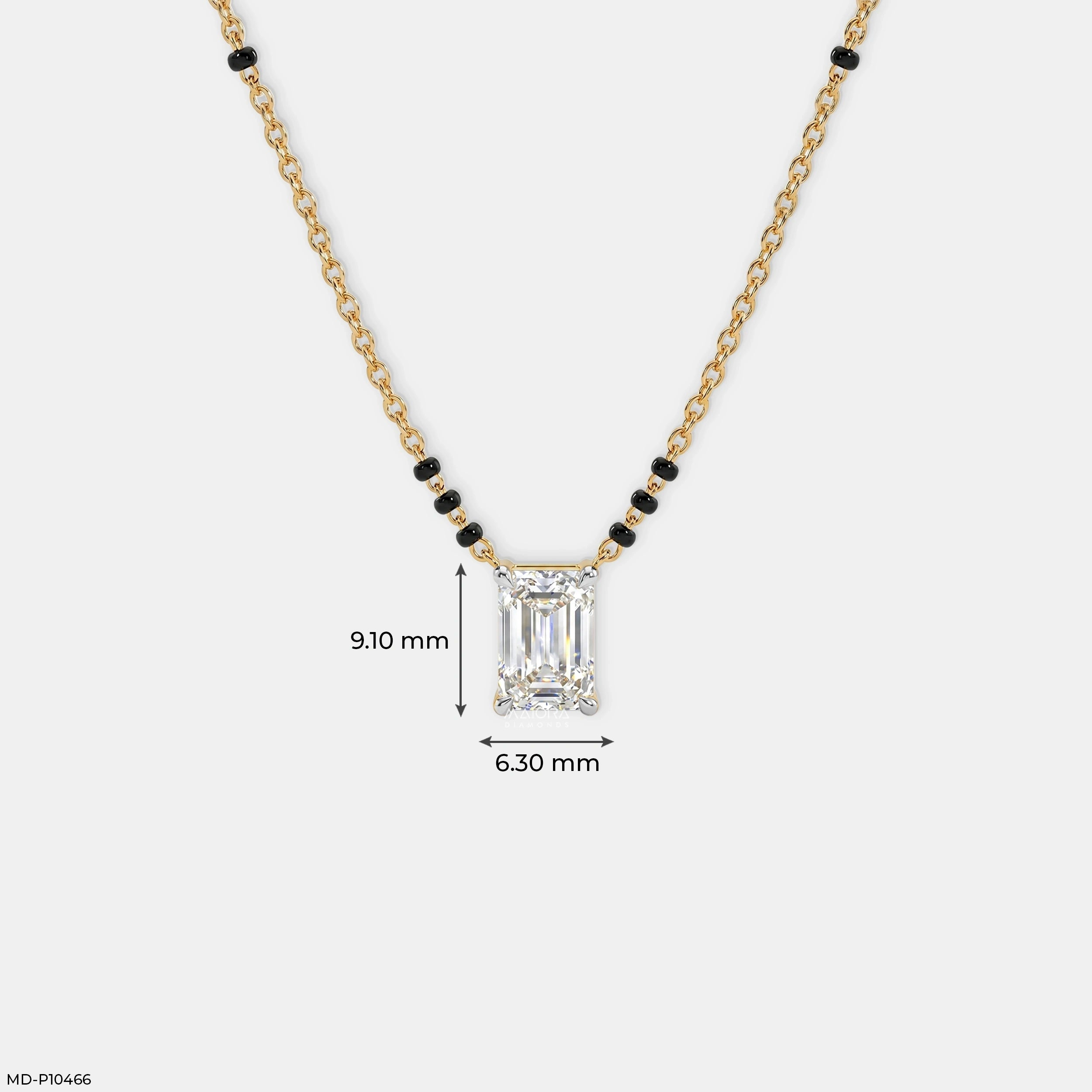 Emerald Solitaire Diamond Mangalsutra 9K Yellow Gold