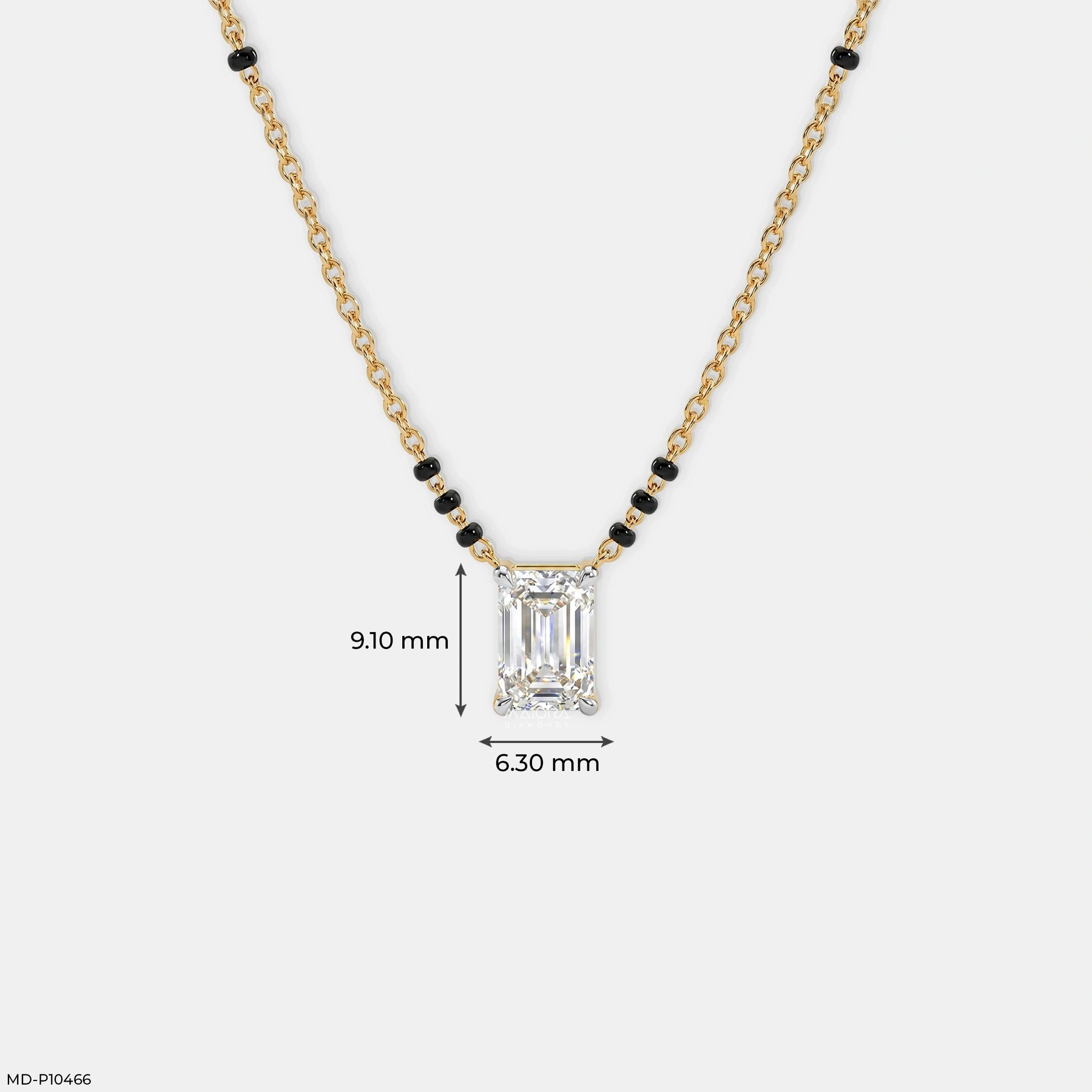 Emerald Solitaire Diamond Mangalsutra 9K Yellow Gold