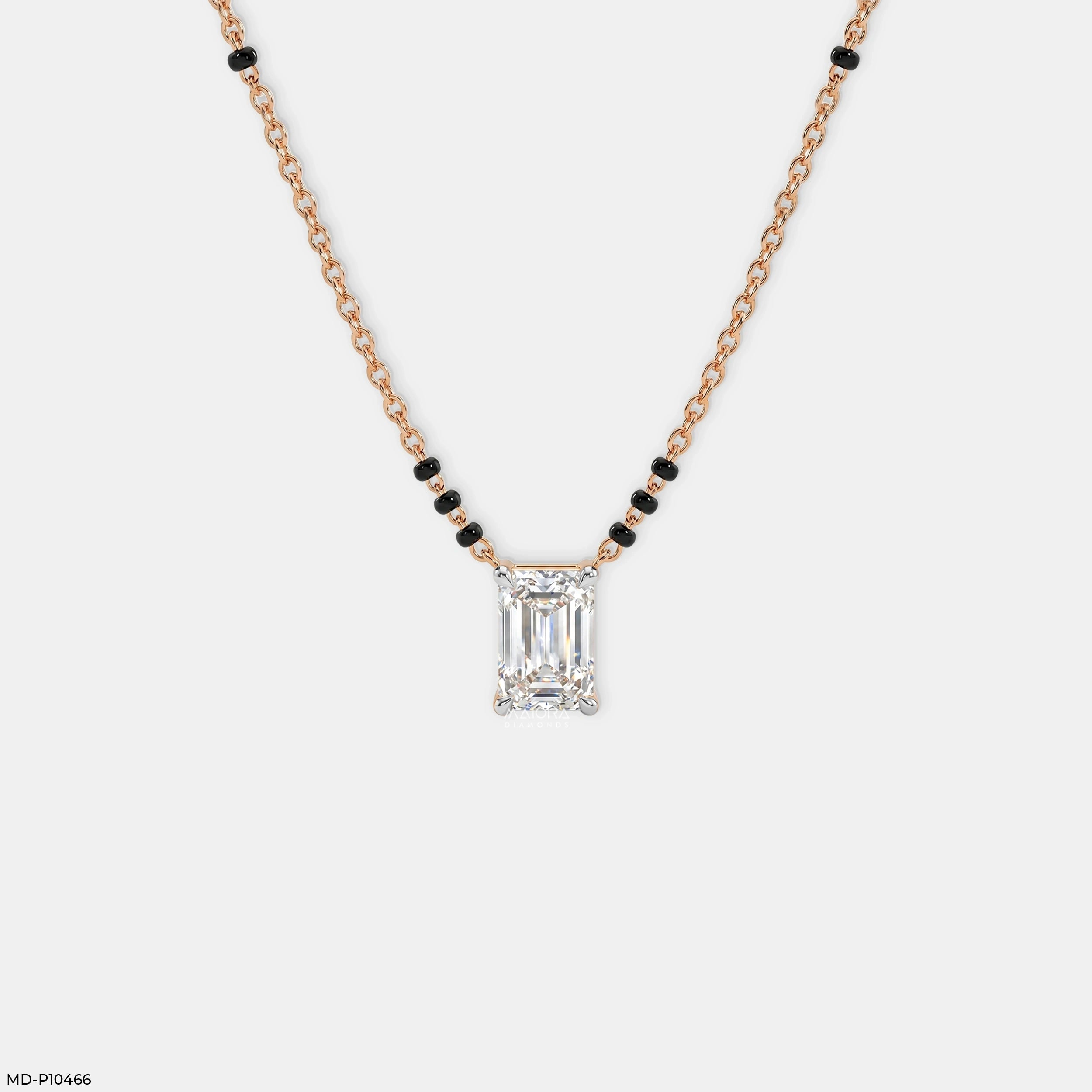 Emerald Solitaire Diamond Mangalsutra 9K Yellow Gold