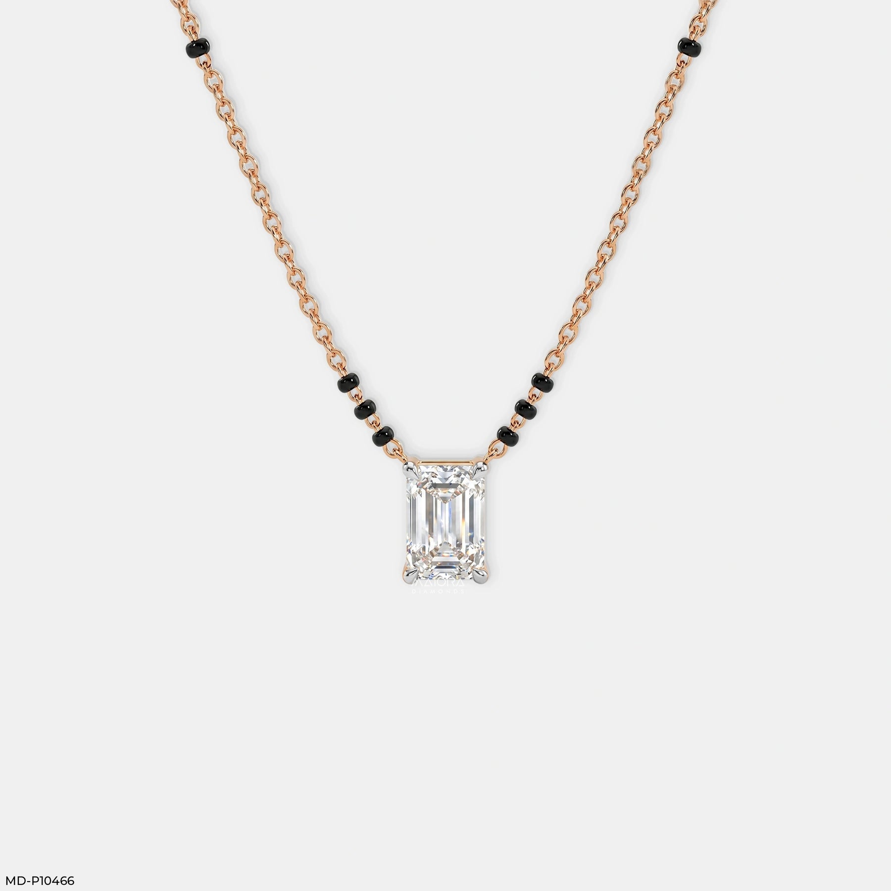 Emerald Solitaire Diamond Mangalsutra 9K Yellow Gold