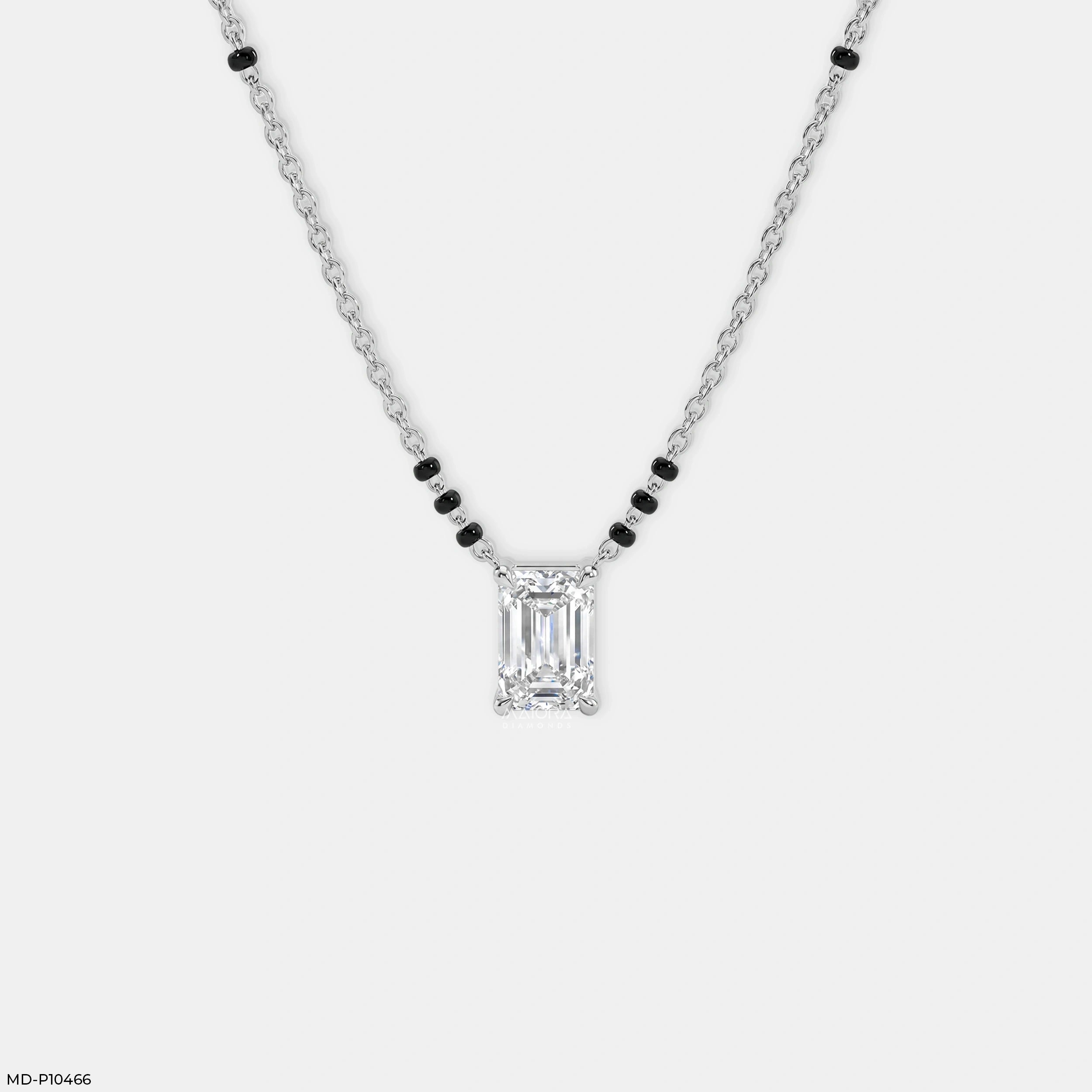 Emerald Solitaire Diamond Mangalsutra 9K Yellow Gold
