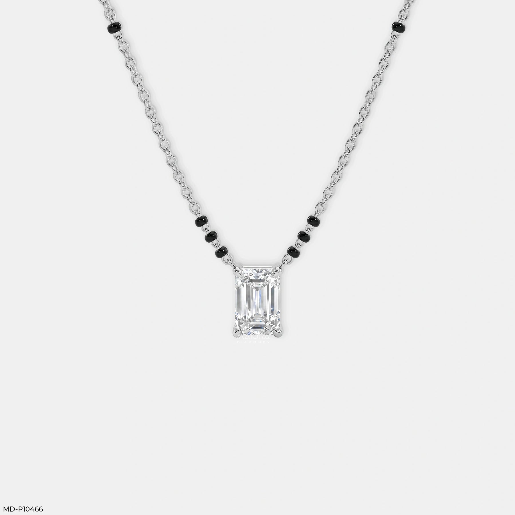 Emerald Solitaire Diamond Mangalsutra 9K Yellow Gold