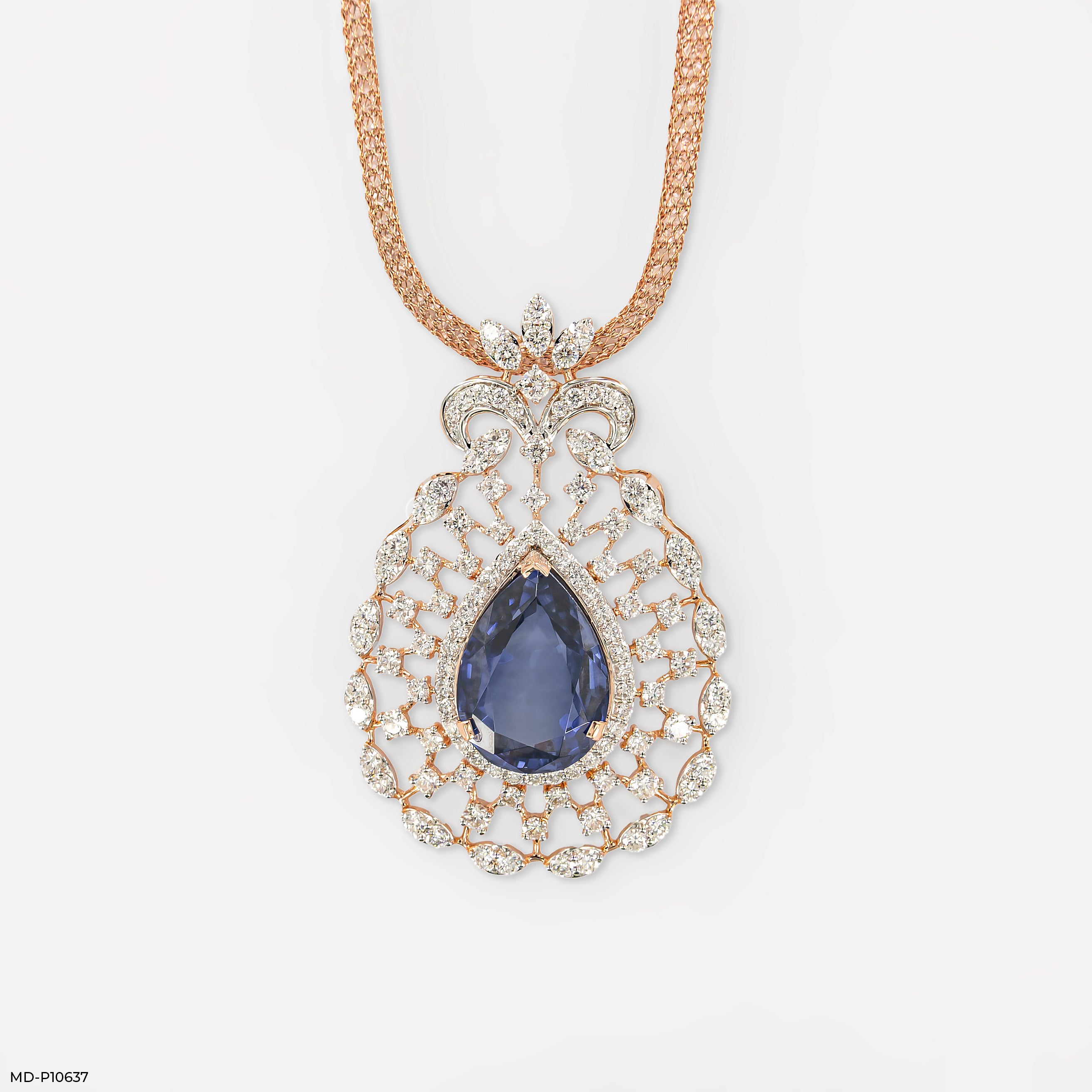 Royal Blue Drop Pendant 9K Rose Gold